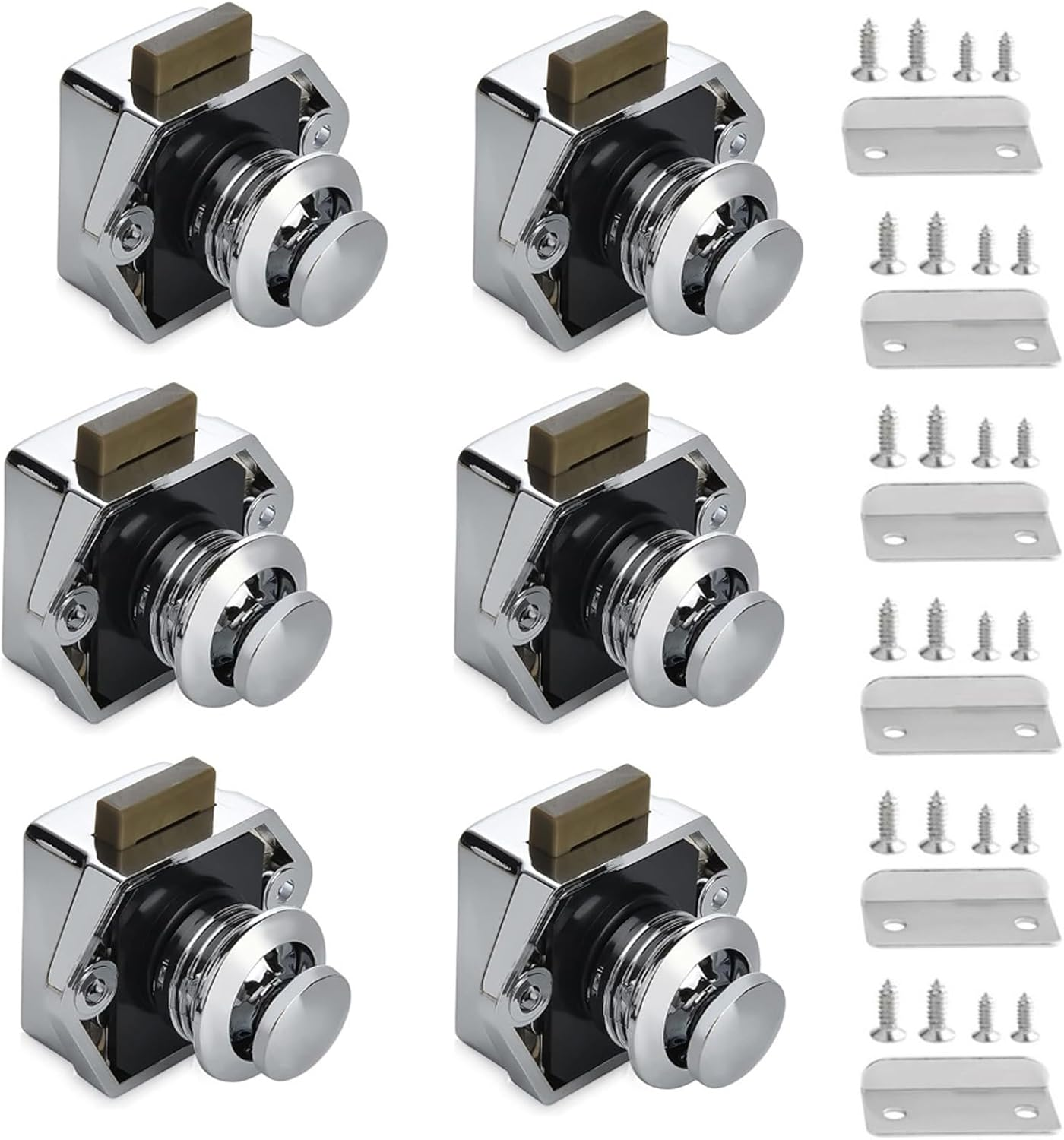 6 Pack Motorhome Push Locks,Cabinet Door Lock Catch with Push Button, Keyless Motorhome Lock Latch for Rvs, Motorhome, Yachts, Boats, Cut Out 20Mm RV Camping Cabin Push Lock (Pearl Nickel)