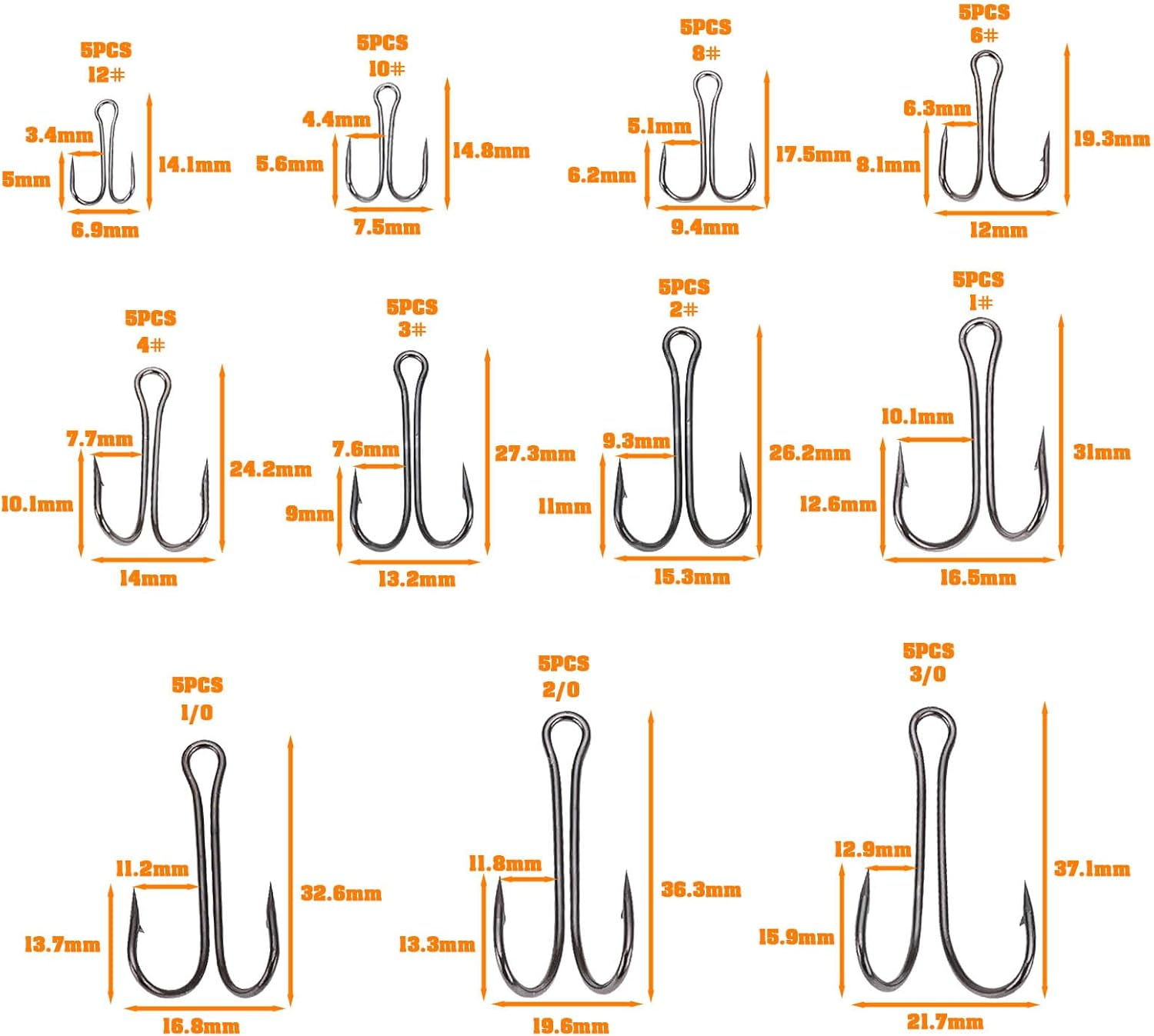 SG Store 55PCS Double Fishing Hooks #1-#3/0 High Carbon Steel Fishing Double Hooks Sharp Open Shank Barbed for Saltwater Freshwater image number 5