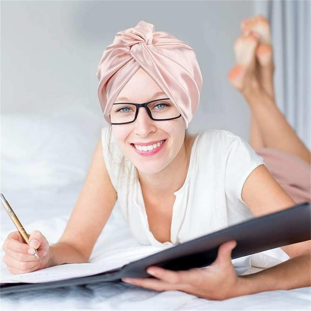 BIGTEDDY Soft Silk Night Cap Care Bonnet Double-Layer Sleeping Cap Hair Styling Black - Black image number 3