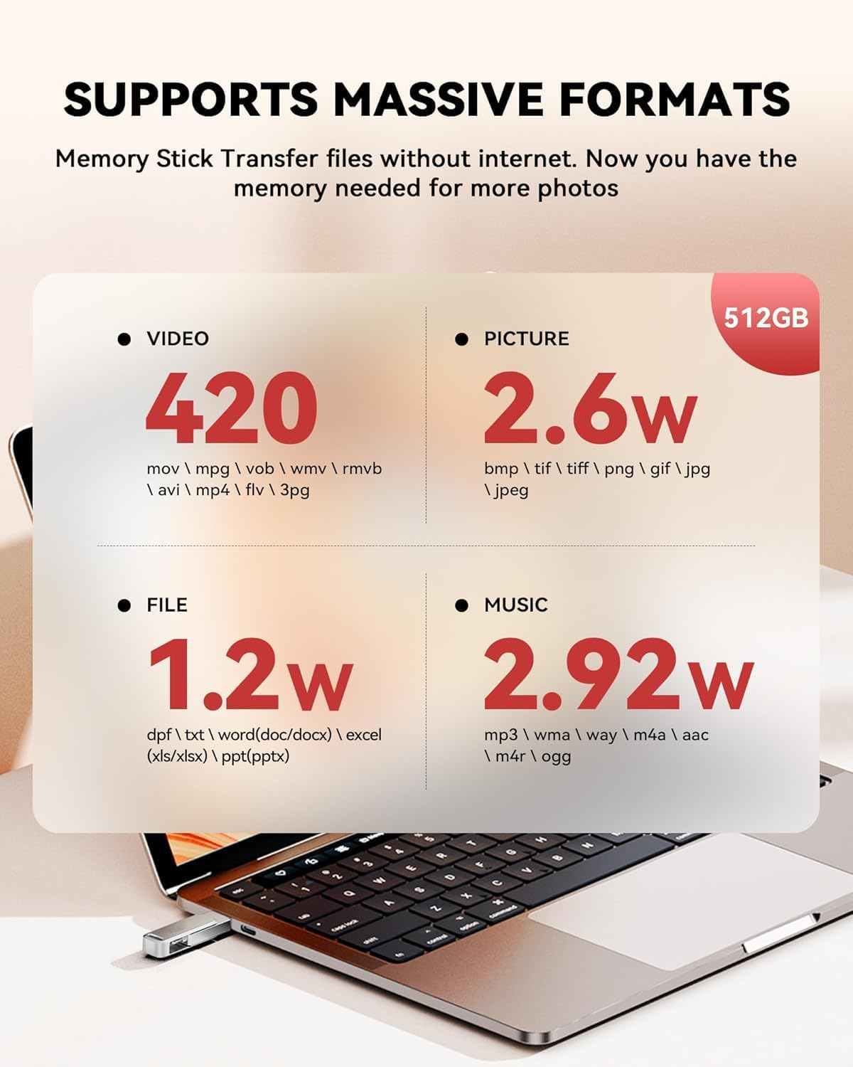 Mfi C-Ertified 512GB Flash Drive for Phone Photo Stick, USB Memory Stick High Speed Iphone Flash Drive, External Memory Storage USB Stick Thumb Drive for Phone/Pad/Android/Pc image number 1