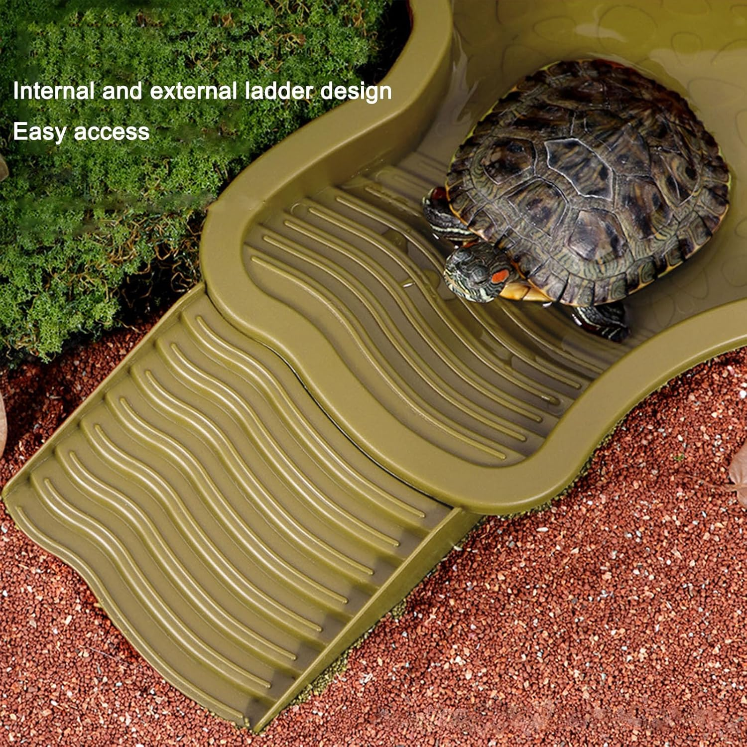 Large Reptile Bath Pool with Ramp - Water & Food Dish for Turtles, Lizards, Snakes, Geckos & Bearded Dragons image number 3