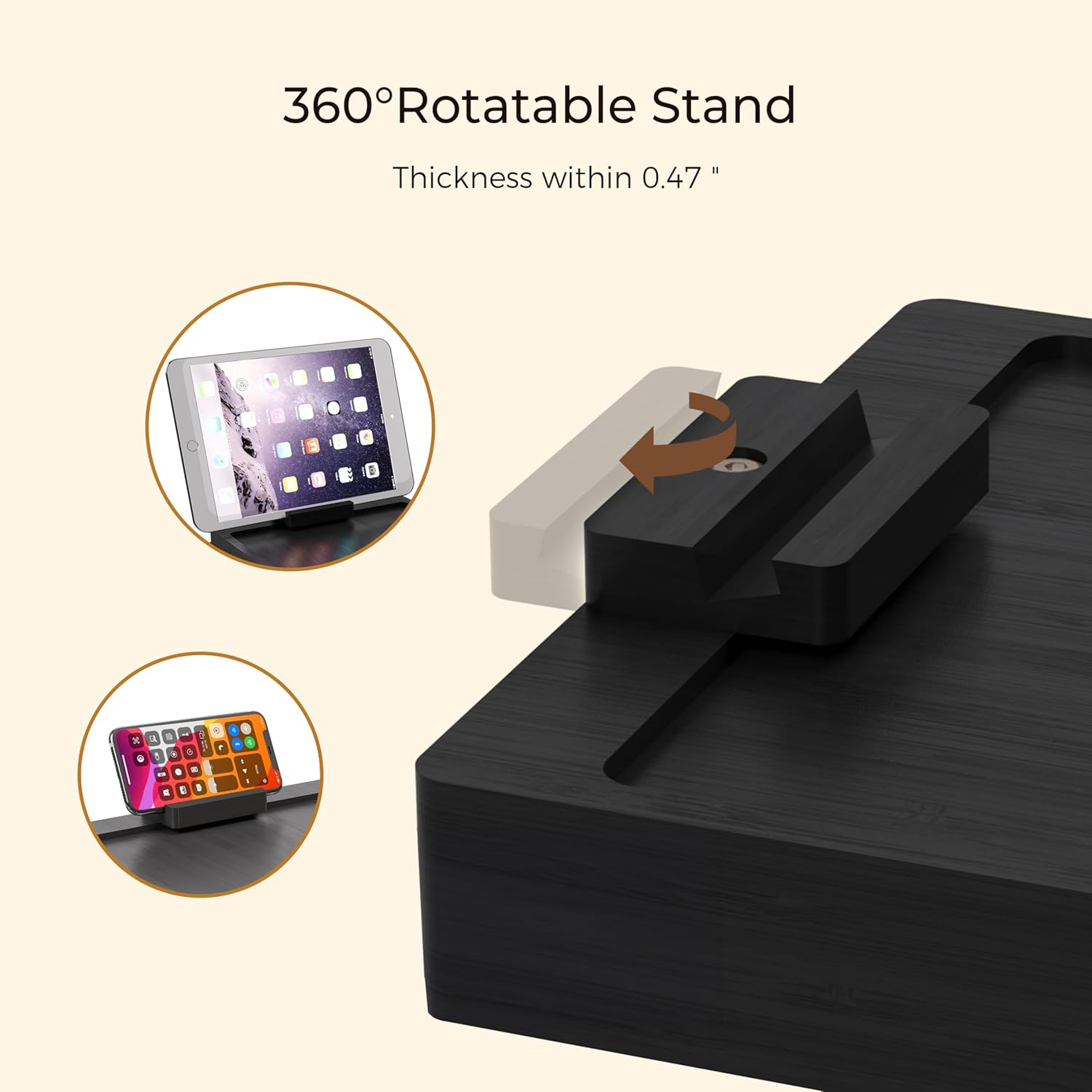 Wealone Black Couch Arm Tray for Wide Couch, Bamboo Sofa Arm Clip Table with Storage Box, Couch Armrest Tray with 360&deg;Rotating Phone Holder, Sofa Arm Table Clip for Eating, Drinks or Dining image number 6