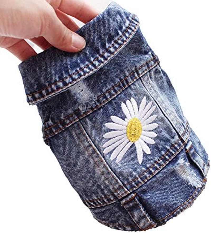 Fuqibasics Pet Clothes Dog Jeans Jacket Cool Blue Puppy Denim T-Shirt for Small Medium Dogs Cats Lapel Vests Classic Vintage Washed Dog Clothes Scratch Design Adorable Dog Shirt