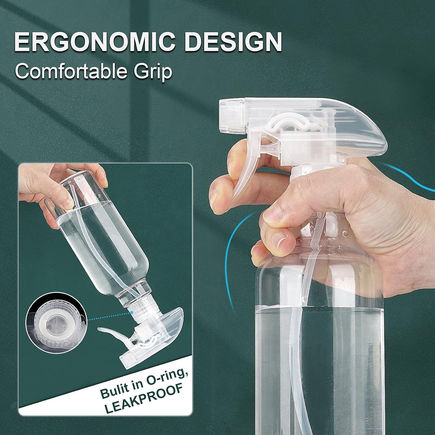 Hethyo Spray Bottles 16.9Oz Plastic Spray Bottle for Hair Mist/Stream Heavy Duty Empty Spray Bottles for Cleaning Solutions, Plants (16.9Oz-Clear) image number 3