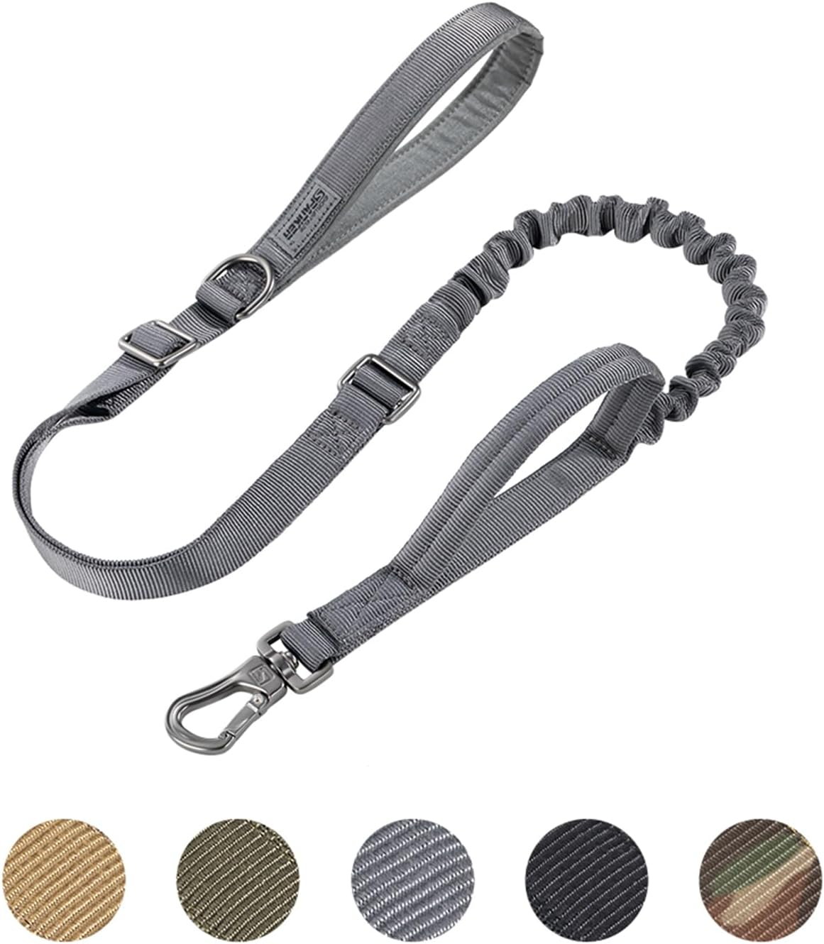EXCELLENT ELITE SPANKER Tactical Bungee Dog Leash Military Dog Leash Adjustable Tactical Leash Elastic Leads Rope with 2 Control Handle (Grey)