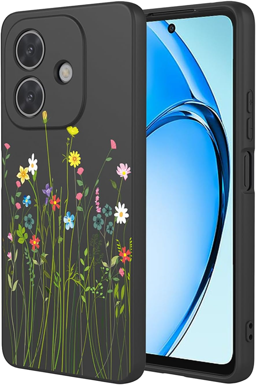 ILING Case for Oppo A40 4G / Oppo A40M / Oppo A60 5G, Elegant Flowers Vines or Cute Panda Pattern Soft Liquid Silicone TPU Bumper Shockproof Protective Case Ultra Thin Mobile Phone Case (Black A92)