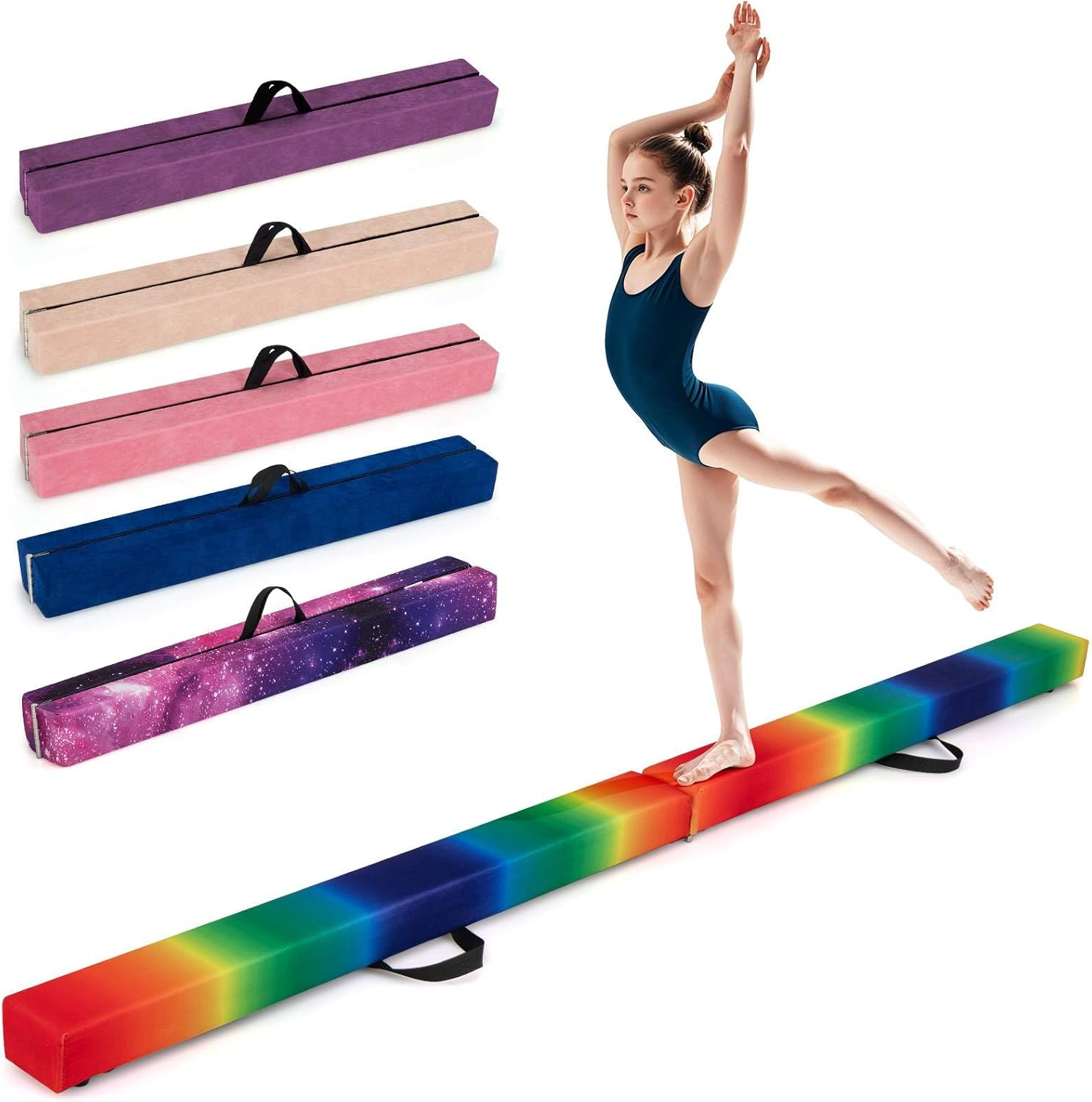 Costway Folding Balance Beam, Portable Gymnastic Beam W/Solid Wood Base & Anti-Slip Bottom, Extra Firm Floor Gymnastics Equipment W/Carry Handle for Professional Home Training - Blue-240 Cm image number 3