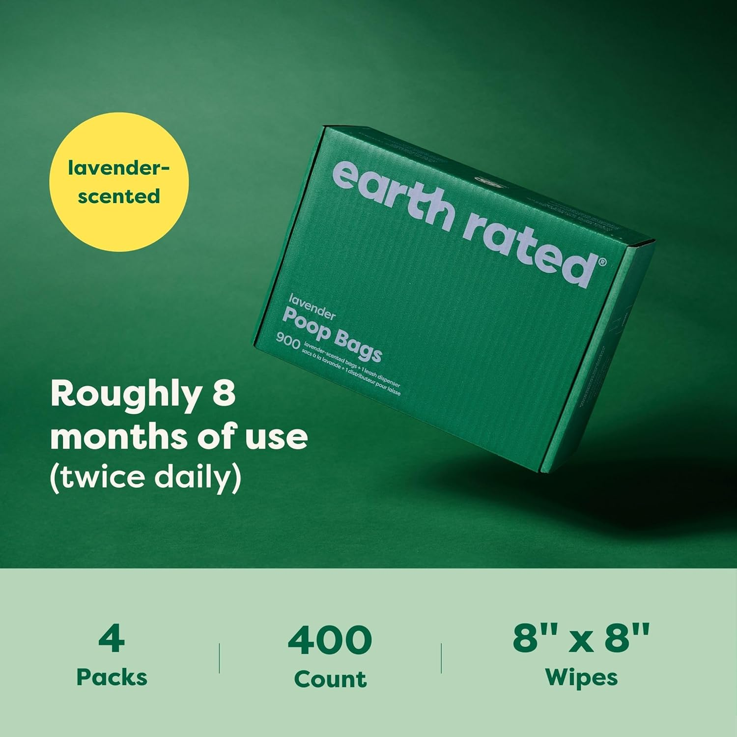 Earth Rated Dog Wipes, 400 Plant-Based and Compostable Wipes for Dogs & Cats, Usda-Certified 99 Percent Biobased, Hypoallergenic, 20X20 Cm Deodorizing Grooming Pet Wipes for Paws, Body and Butt image number 5