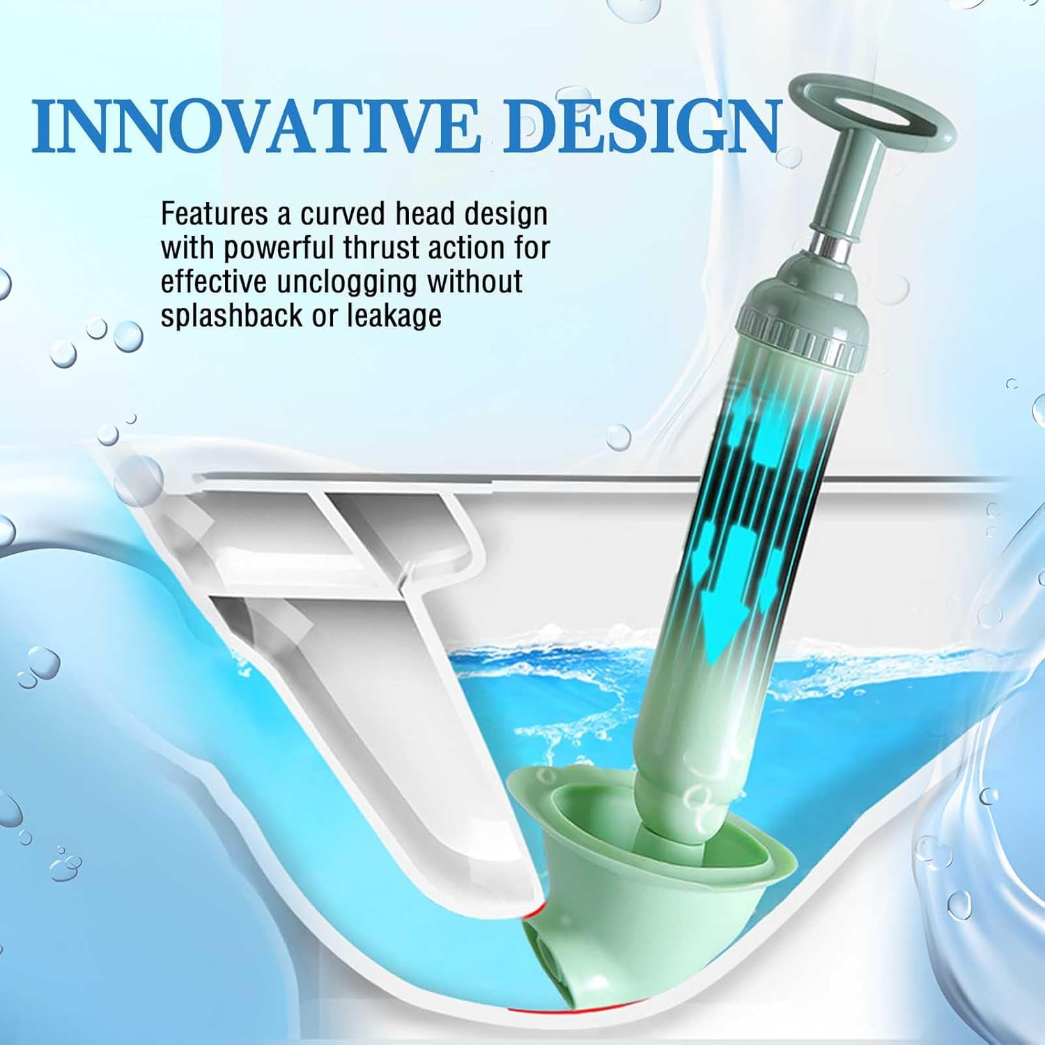 Professional Toilet Plunger, High Pressure Unclogger with Curved Head Design, Small and Powerfull, Commercial & Residential Use image number 1