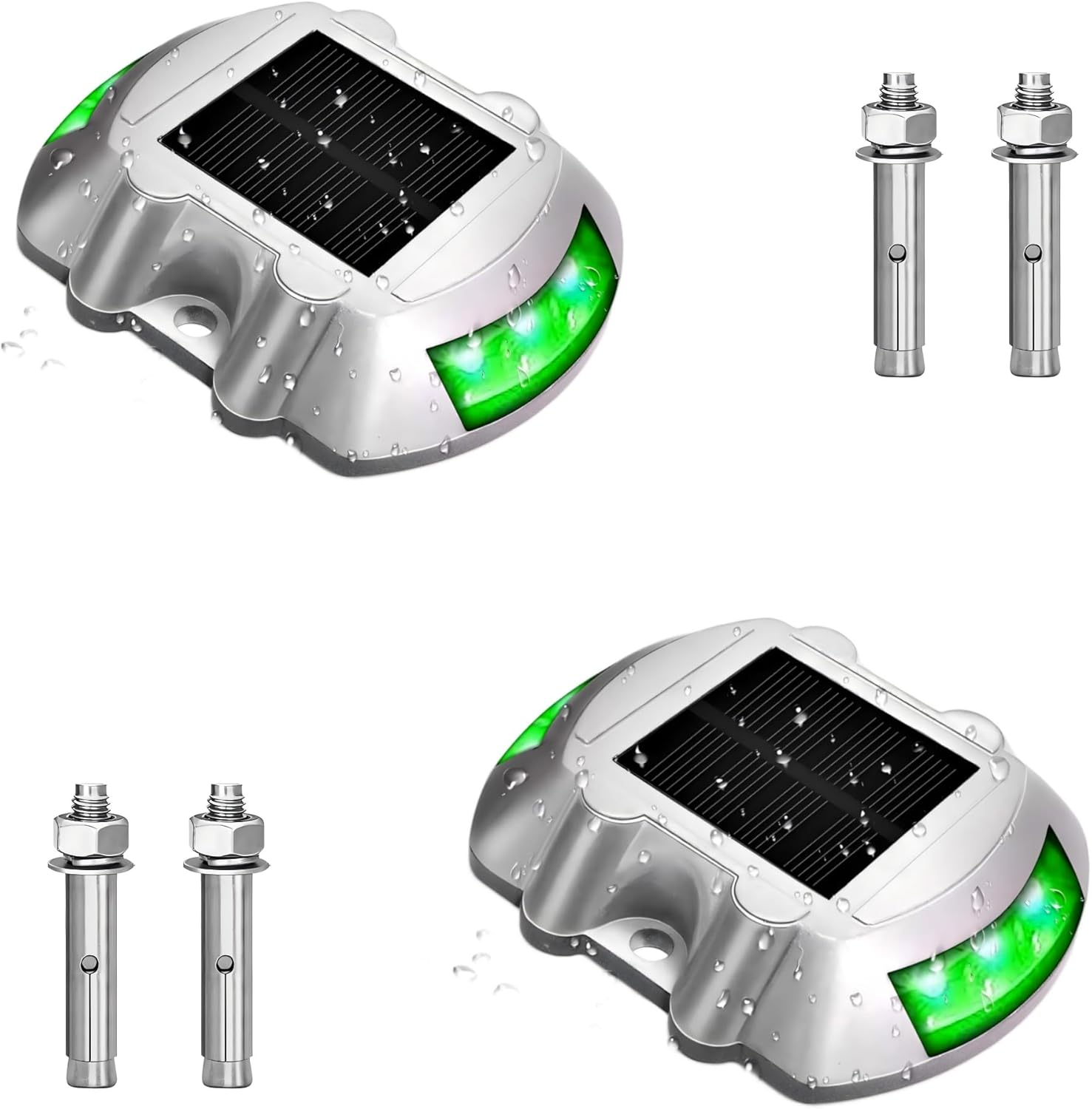Deck Lights LED Driveway Lights Solar Powered Dock Light Outdoor Waterproof Road Markers for Step Sidewalk Stair Boat Garden Ground Pathway Yard (Green, 2 Pack) image number 1