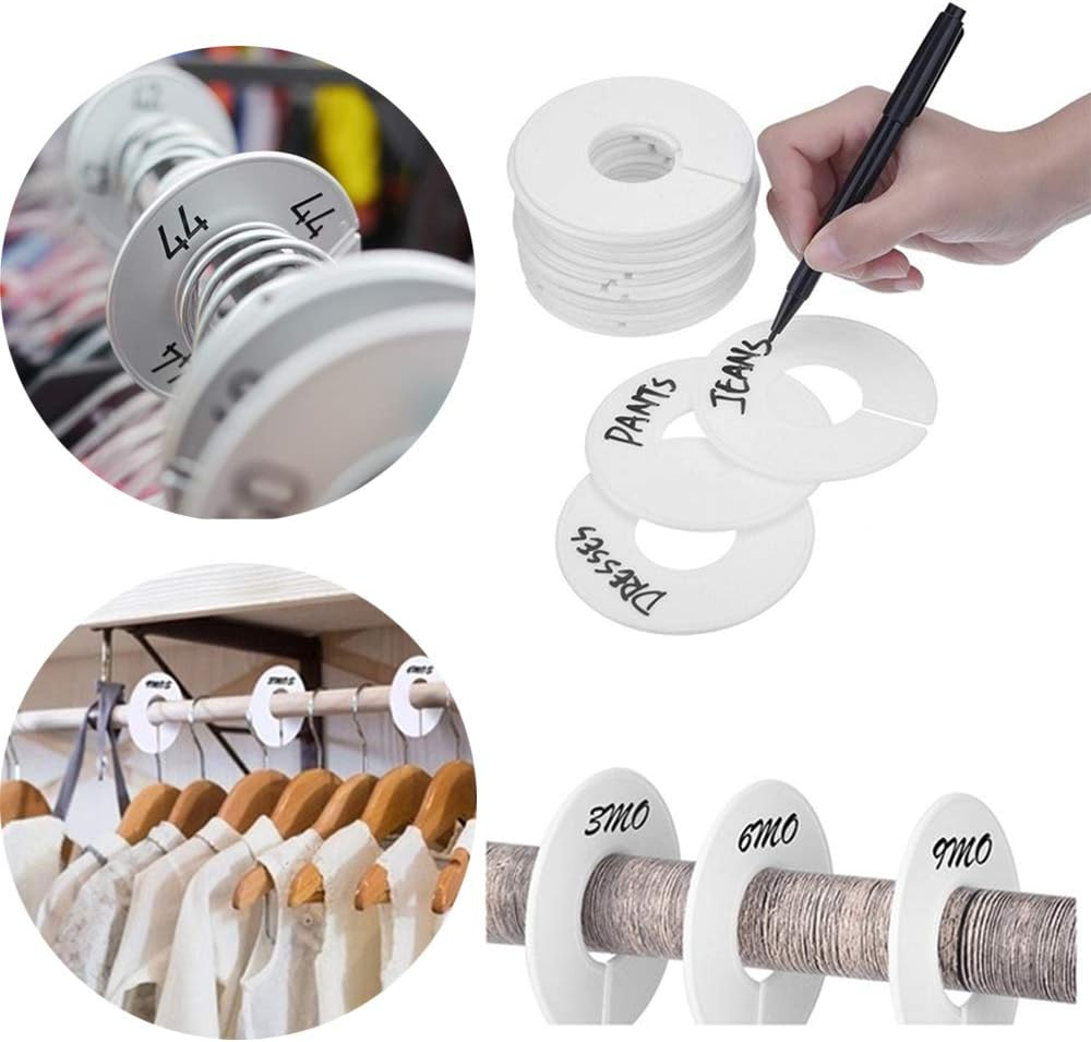 30 Pack round White Closet Dividers with 1 Bonus Marker Writable and Reusable for Sorting Clothing Size Outer 3.5Inch, Inner 1.38Inch in Diameter image number 1