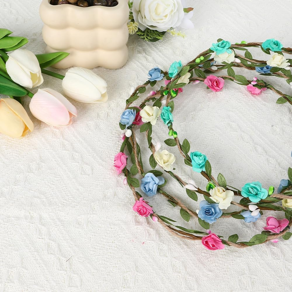 Flower Crown Headband, Festival Flower Headband, Floral Hair Wreath, Artificial Flowers, Female, Set of 4 image number 5