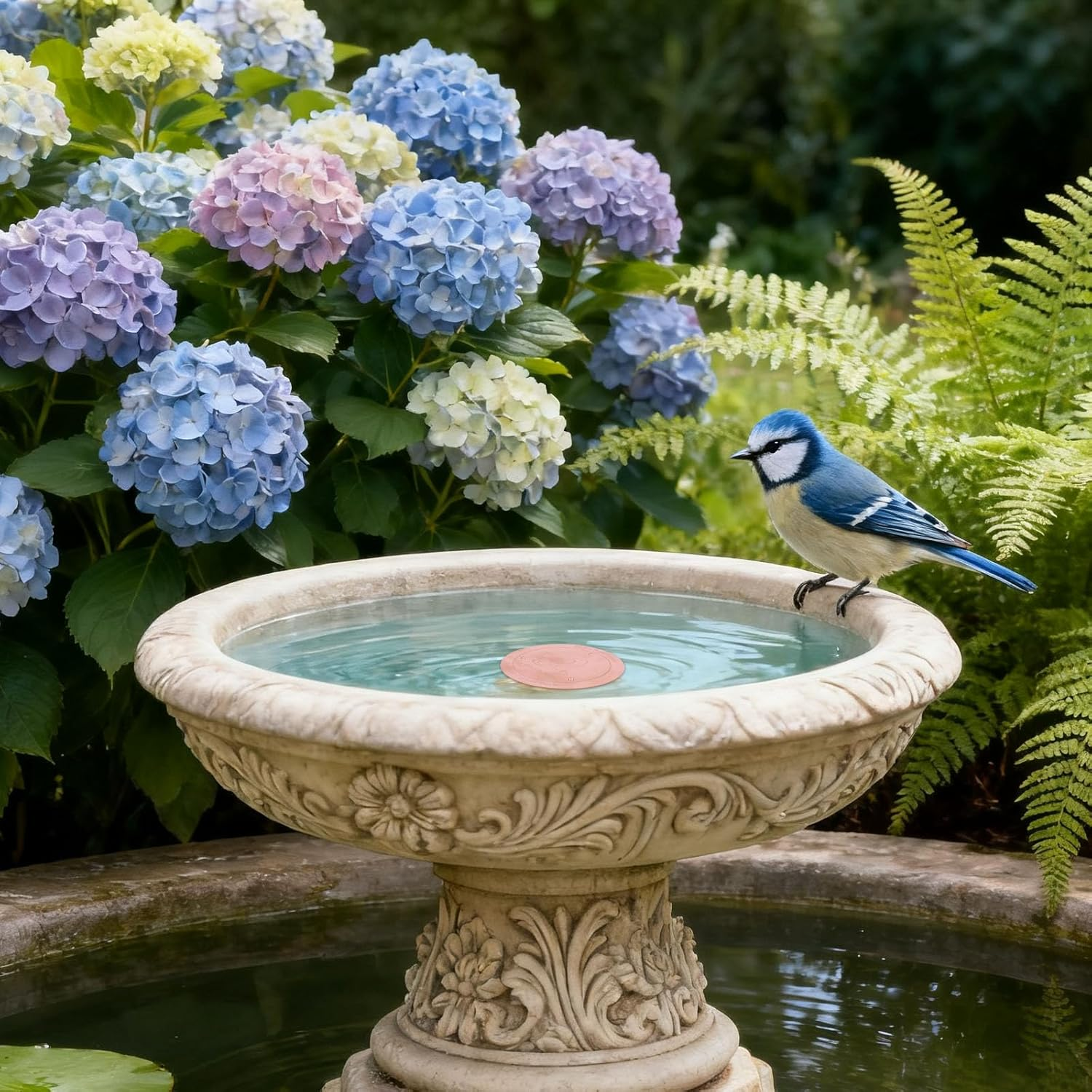 Bird Bath Copper Purification Disk, Triple-Point Support Bird Bath Cleaner Bird-Friendly Outdoor Purification Accessory for All Birdbaths & Bowls image number 3