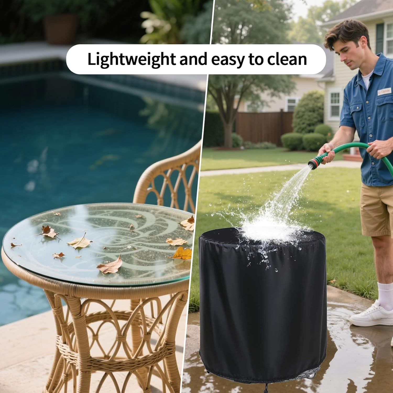 Fenghome round Patio Cool Bar Table Cover, Waterproof Fade Resistant Fabric with Drawstrings for Small Coffee Cocktail Outdoor Furniture Side Tables, Diameter 20.5 X Height 23 Inches (Black)