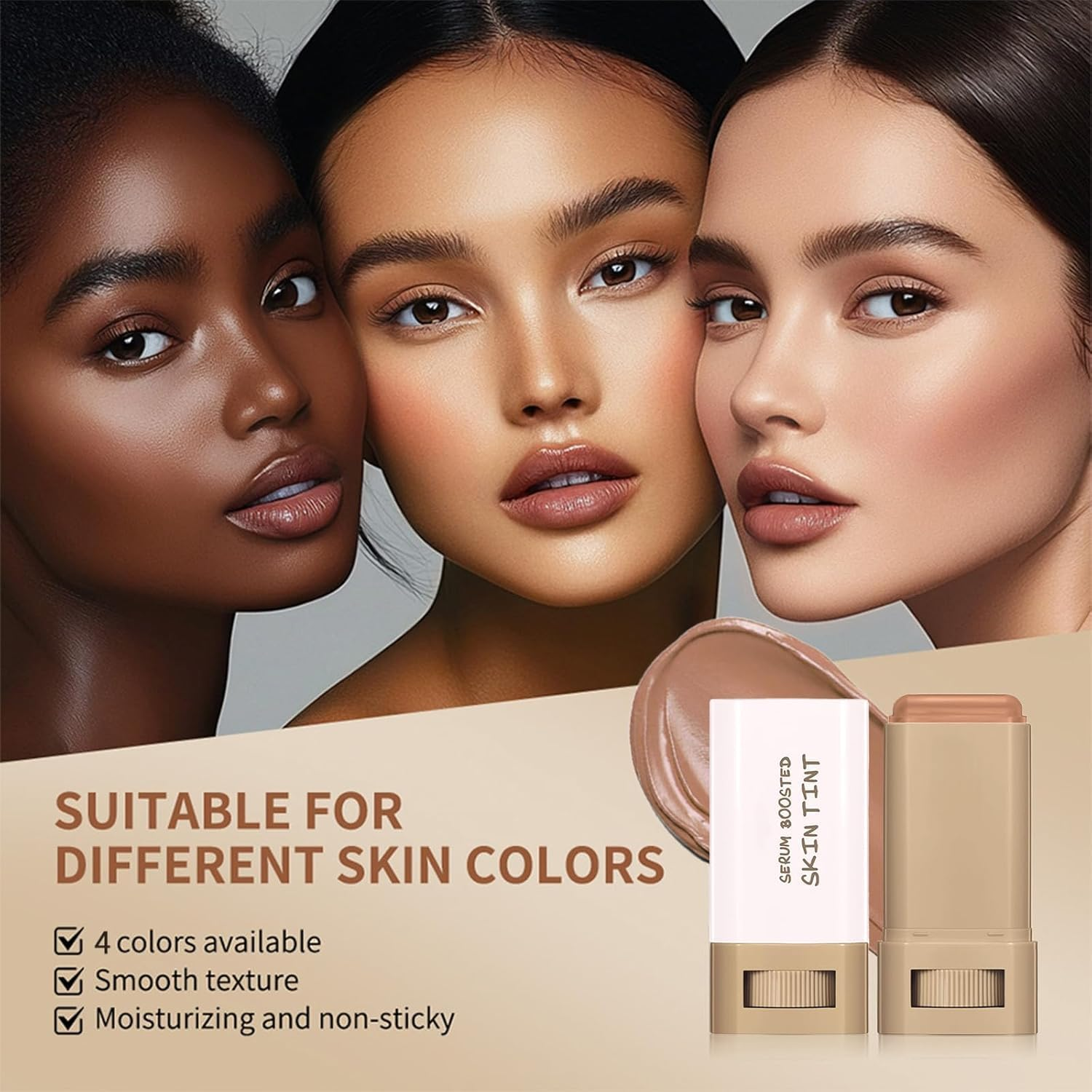 Foundation Stick Beauty Balm Serum Boosted Skin Tint, Serum Boosted Skin Tint Balm, Solid Tinted Moisturizing,Longwear Contour Stick for Dewy, Natural Finish(#05) image number 3