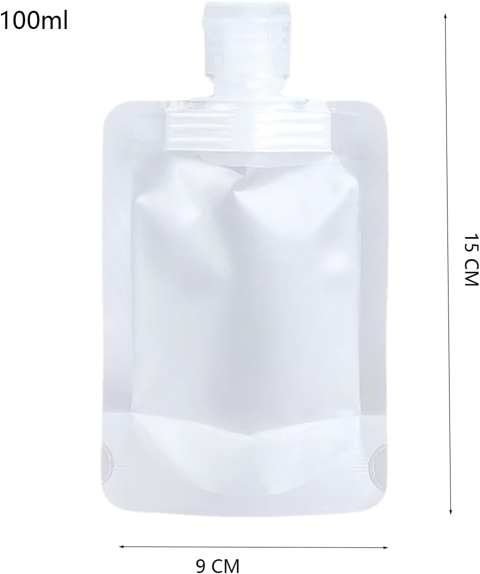 EOMECUIGAO Travel Toiletries Pouches 15 PCS Portable Refillable Stand up Pouch 100ML for Shampoo, Conditioner, Lotion, Liquids