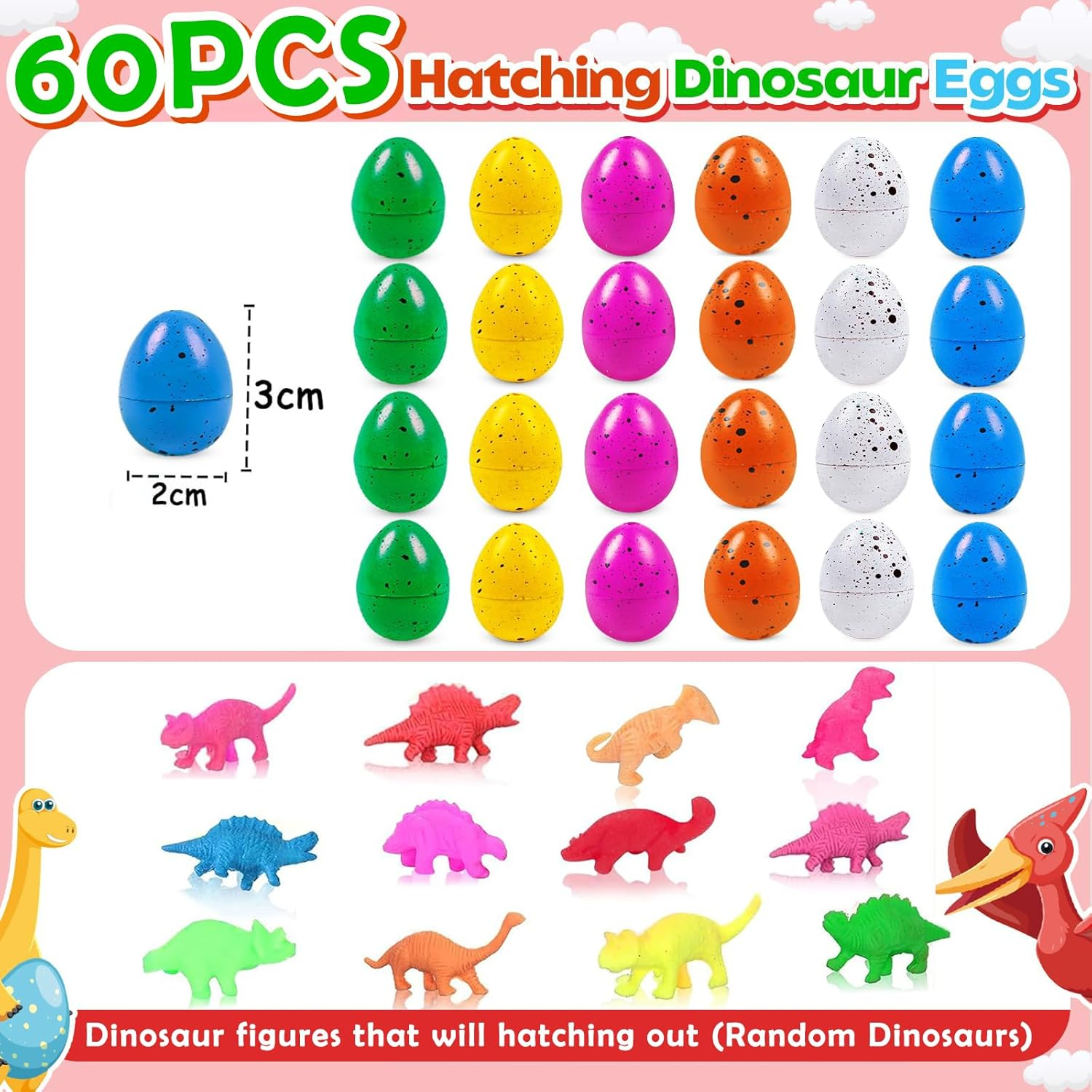 60 Pcs Hatching Dinosaur Eggs, Water Growing Toys for Boys Girls, Dinosaur Eggs with Dinosaurs Inside, Dinosaur Party Favors for Kids image number 4