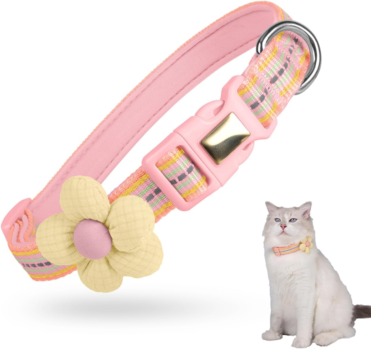 Velmoriah Small Dog Collar with Rose Flower, Puppy Collar with Reflective Strips, Girl Dog Collars for Small Dogs Puppies (Pink, S)