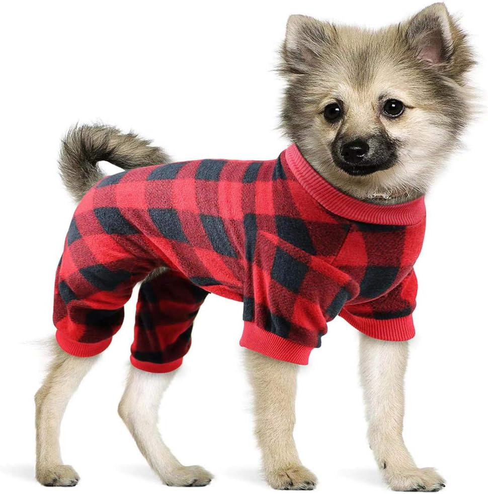 Plaid Dog Pajamas Soft Flannel Buffalo Pjs for Dog Christmas Pajamas Pet Clothes Warm and Cozy (S/M) image number 4