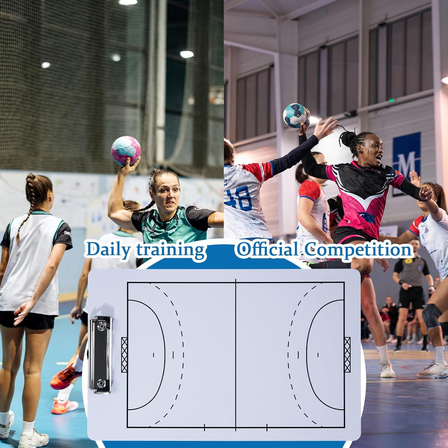 Joyeee Handball Coaches Clipboard, 13.7 X 8.7 Inch Double Sided Dry Erase Handball Whiteboard, Coaching Board Equipment Included Black Markers, Pen and Eraser image number 1