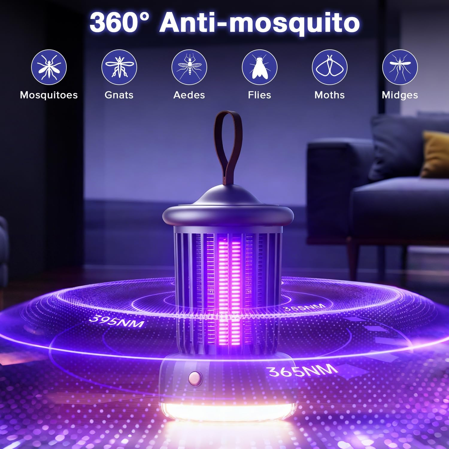 Yakiter Mosquito Killer Lamp, 2 in 1 Rechargeable Electric Bug Zapper, UV Fly Killer with Night Light, Insect Fly Zapper for Home, Standing or Hanging Outdoor/Indoor (Blue)