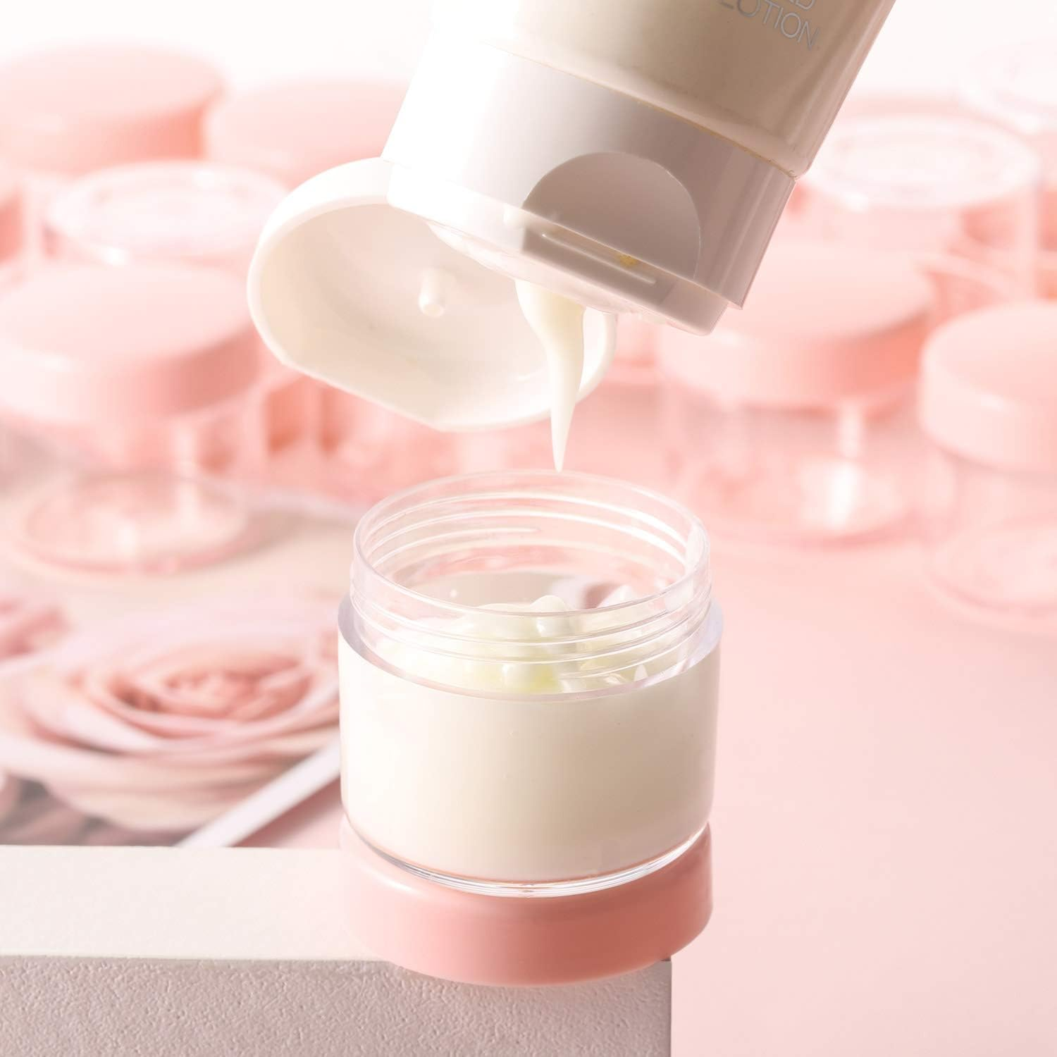 100 Pcs 20G Plastic Sample Cosmetic Containers with Lids and 10 Pcs Mini Makeup Spatula，Refillable Cosmetic Jars Lip Scrub Containers for Skincare - Pink image number 6