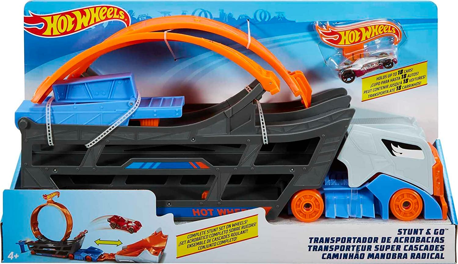 Hot Wheels Transporter Truck Mobile Playset Large Loop Collapsible Launcher Room for 18 Die-Cast 1:16 Vehicles Ages 3 and Up image number 1