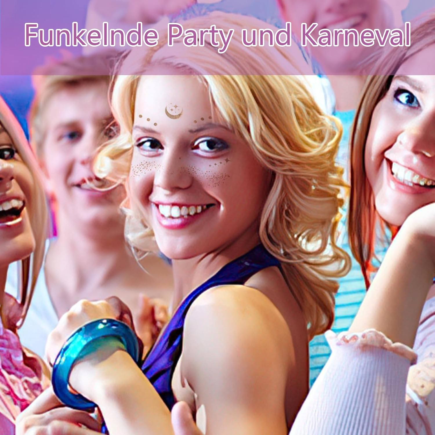 Face Tattoo Carnival, Glitter Festival Make up Tattoos, Waterproof Freckles Freckles Tattoo in Gold for Women (Gold - 6 Styles)