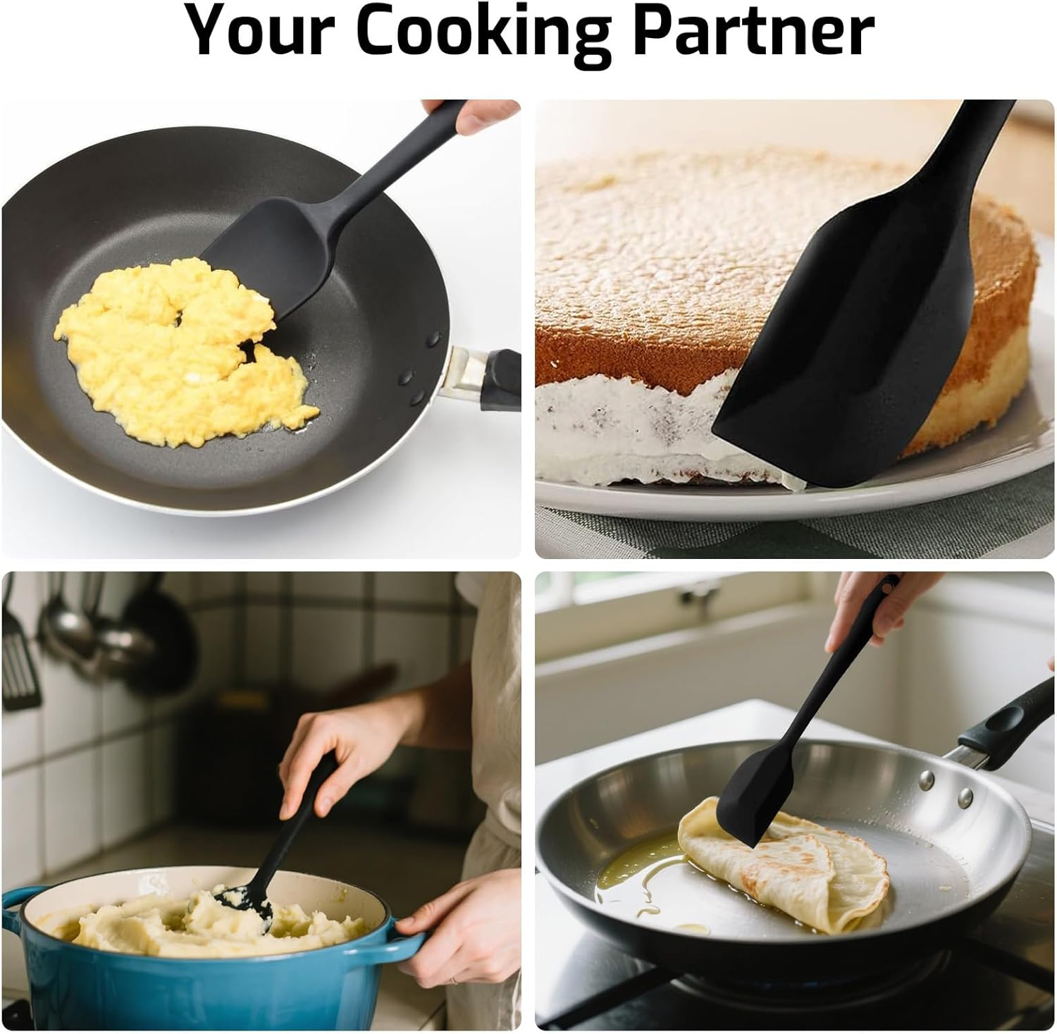 2 Pack Silicone Spatula Set - Ergonomic Handle for Non-Stick Pans, Ultra Heat Resistant - BPA Free & Dishwasher Safe, Perfect for Baking, Cooking, Mixing (Black) image number 3