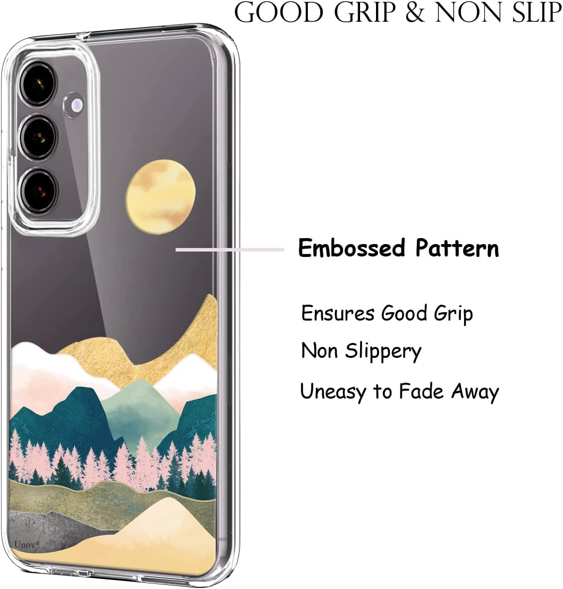 Unov Compatible with Galaxy S24 FE Case Clear with Design Soft TPU Shock Absorption Slim Embossed Flower Pattern Protective Back Cover 6.7 Inch (Serria Mountains)