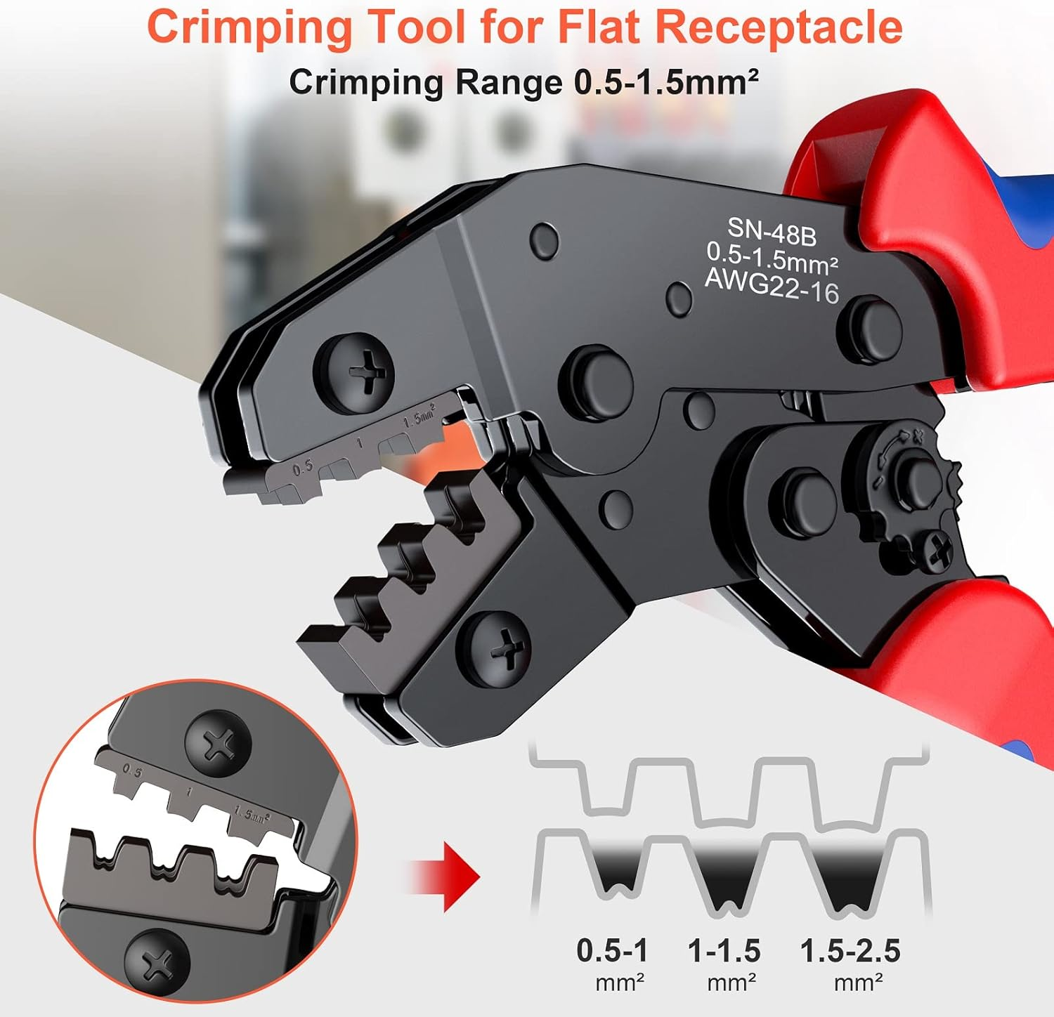 Preciva Ratchet Cable Crimping Tool Kit for Spade Connectors, 0.5-1.5Mm&sup2;/Awg22-16, Electrical Flat Receptacles Plier with 600Pcs Brass Lug Set image number 2