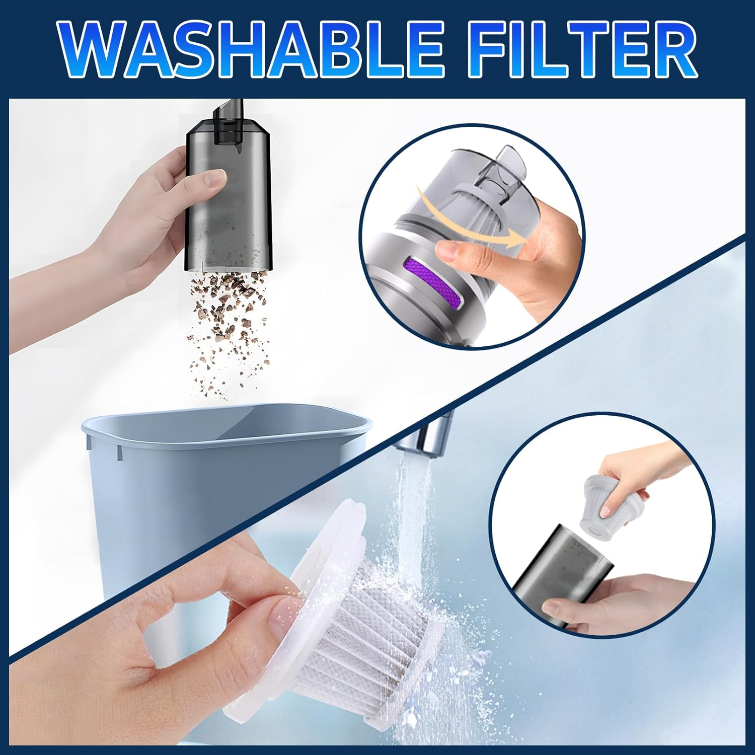 4 in 1 Cordless Handheld Vacuum Cleaner,Car Vacuum Cleaner,22000Pa Strong Suction Mini Vacuum Cleaner,Dust Blower,Can Be Used for Home,Car image number 6