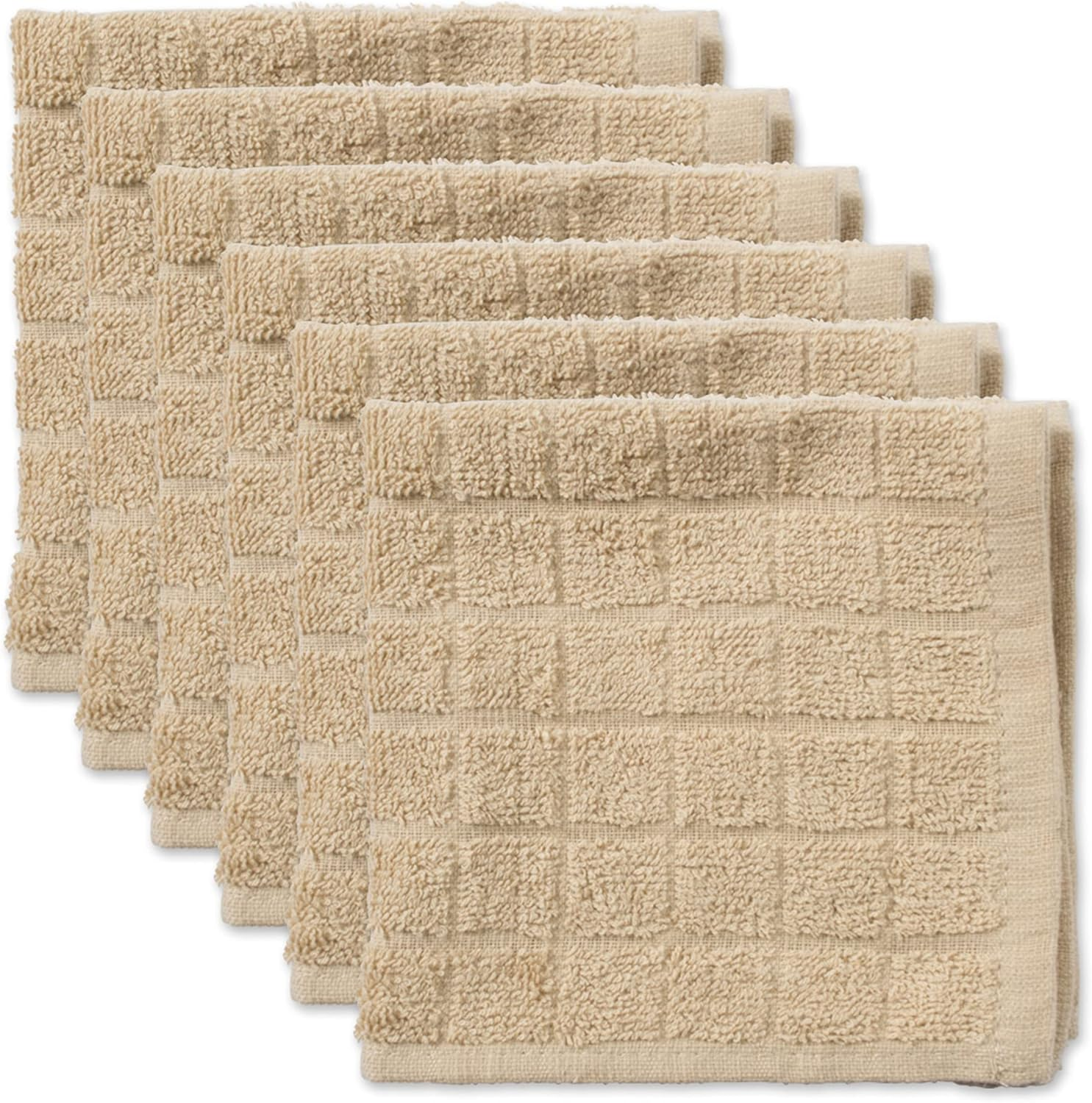 DII Basic Terry Collection Solid Windowpane Dishcloth Set, 12X12, Pebble, 6 Piece