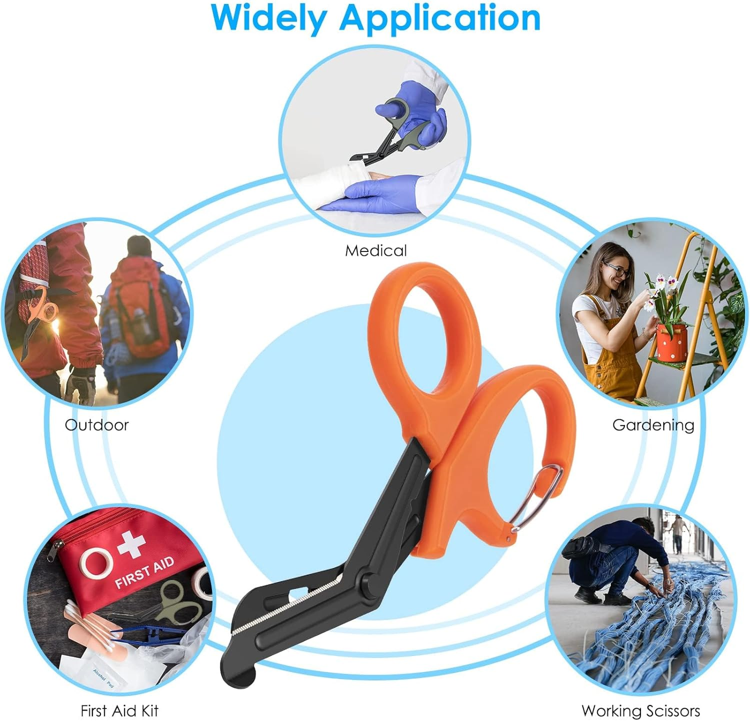 Medical Scissors with Carabiner, 7" Bandage Scissors Trauma Shears, Fluoride Coated Non-Stick Blades Stainless Steel Shears for Doctor, Nurses, Nursing Students (Orange)