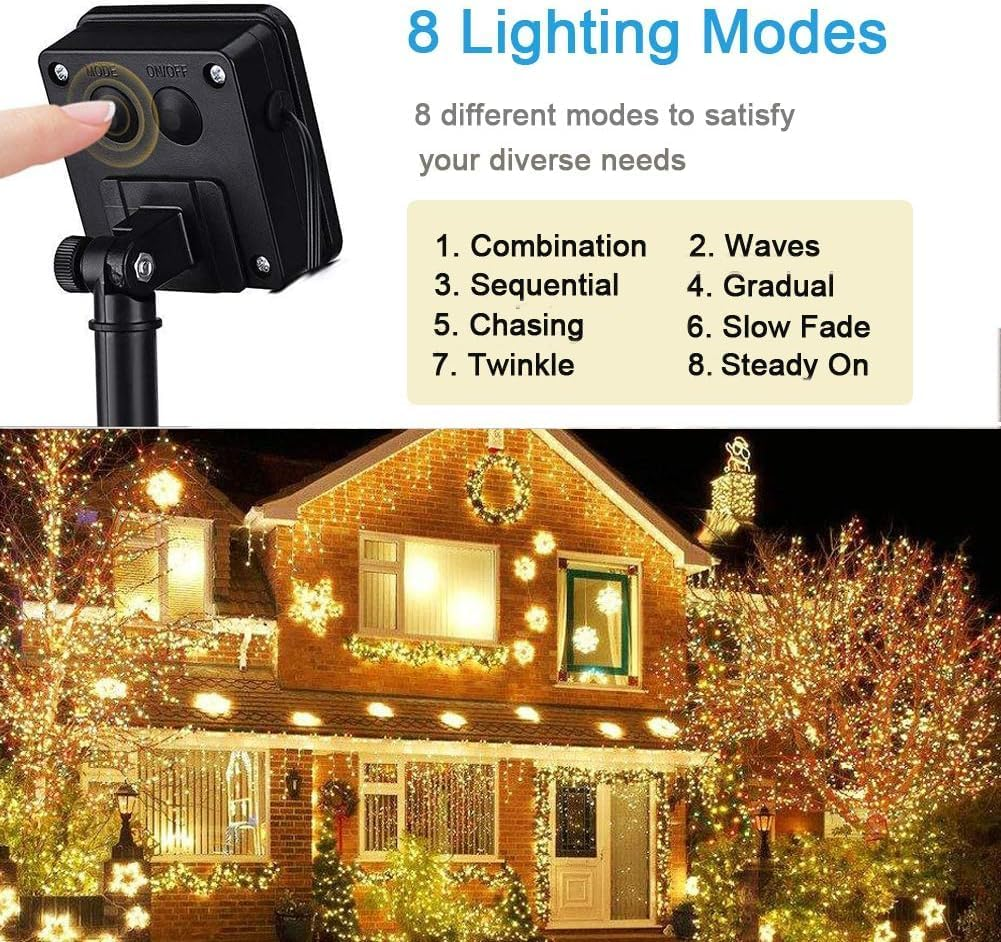 Toodour Solar Fairy String Lights, 2 Pack Total 30M 300 LED Outdoor Christmas Lights, 8 Modes Waterproof Copper Wire Solar Powered Outdoor Lights for Tree Garden Yard Party Xmas Decor (Warm White) image number 4