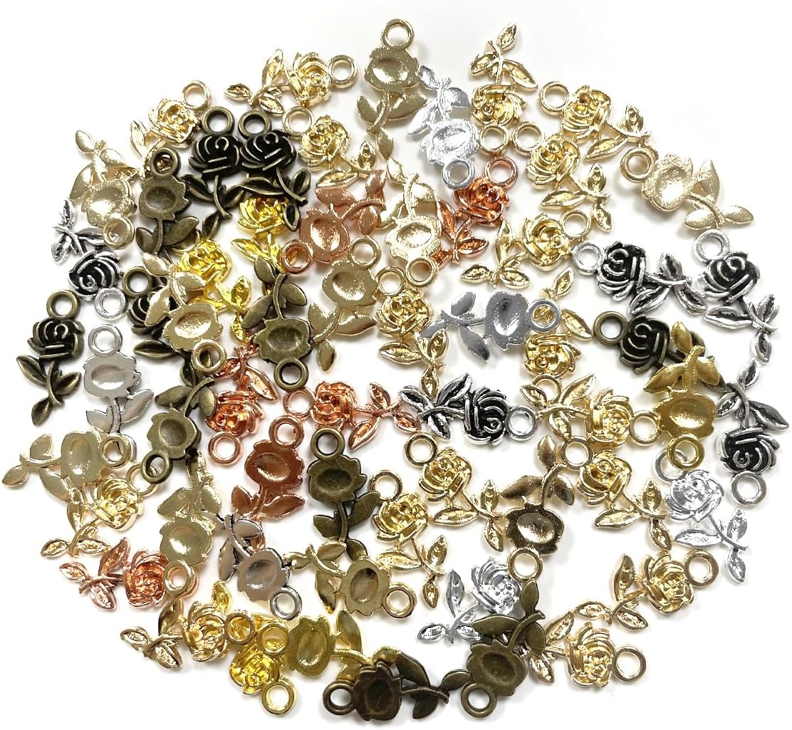 BEZANU Vintage Rose Charms, 60 PCS Retro Alloy Rose Pendant for DIY Jewelry Making, Art Craft, Handmaking (6 Colors) image number 2