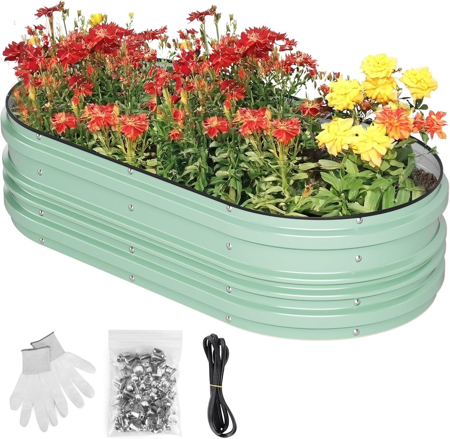 WORKPRO 121&times;61&times;30.5Cm Galvanized Raised Garden Bed Set, Rust & Corrosion Protection, Easy Assembly, Safe Edge, Ideal for Vegetables & Flowers, Green