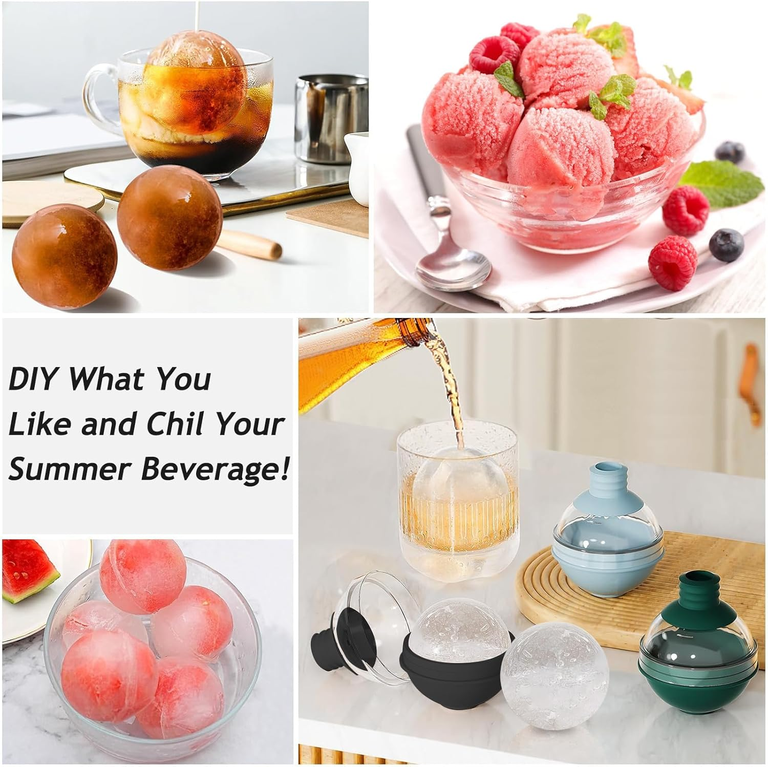 CCILIYC Silicone Ice Cube Moulds, 4 Pack Large Ice Ball Maker Mould with BPA Free Plastic Lid, Flexible round Ice Cube Moulds Easy to Pop Out, Sphere Ice Trays for Freezer Whiskey, Gin, Cocktails image number 6