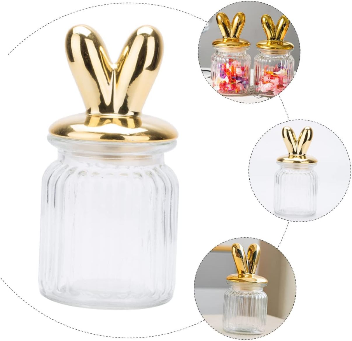 MUCKLILY Bunny Ears Glass Storage Container Airtight Canister for Loose Tea Dry Fruits Snacks Decorative Kitchen Organizer Sealed Lid for Home image number 6