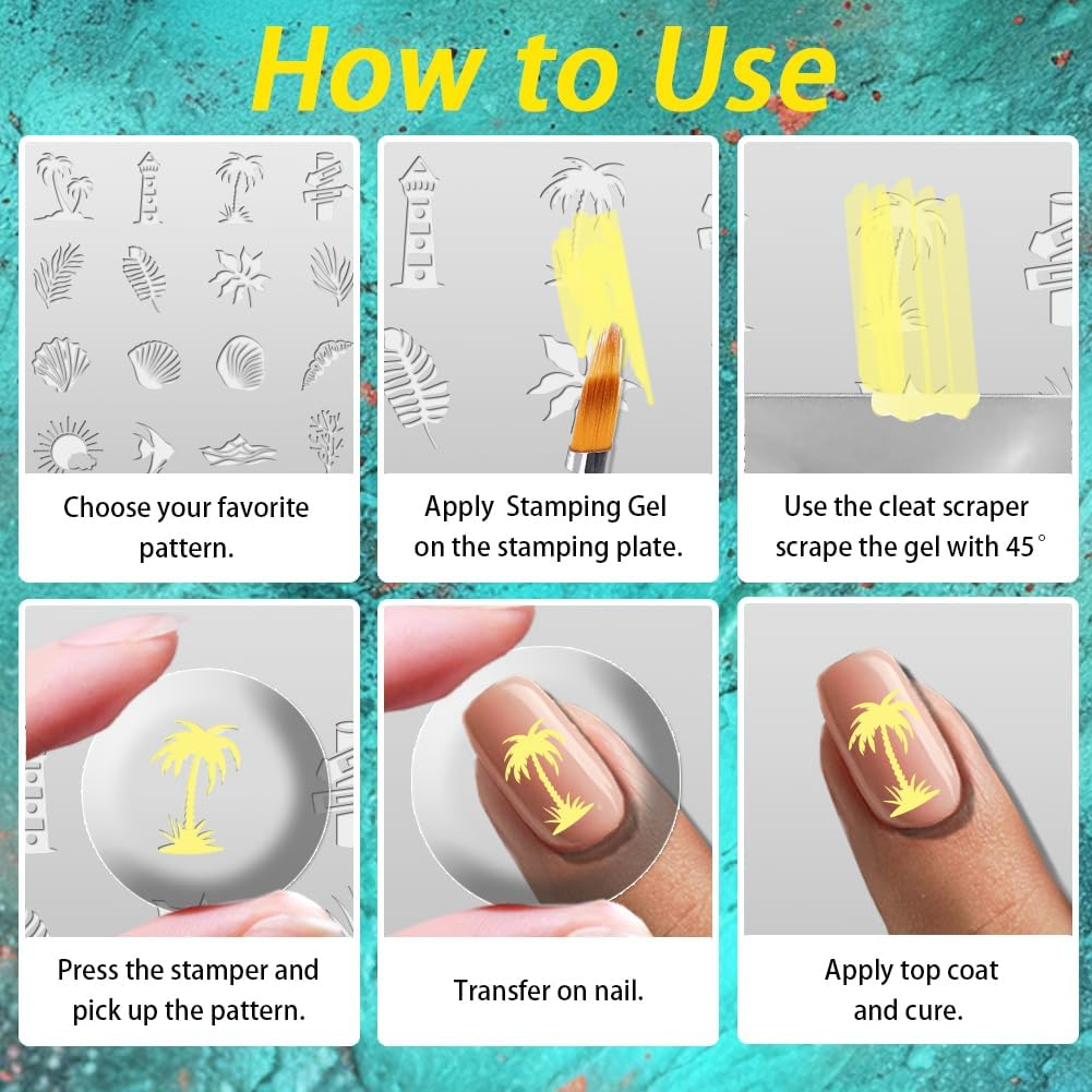 Beinkmake 3Pcs Floral Leaves Nail Stamping Plate Set Lace Seaside Nail Stamp Templates French Tip Nail Art Stamp Plates Butterfly Image Plate Reusable Tools with Stamper Scraper for Manicure Printing image number 4