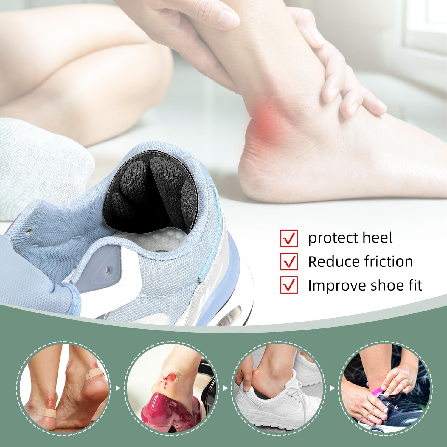 Heel Pads for Shoes That Are Too Big &ndash; 4 Pair Anti-Slip Heel Grips for Women & Men, Cushioned Inserts to Prevent Blisters & Tighten Loose Shoes, Comfort Fillers (Black, One Size) image number 1