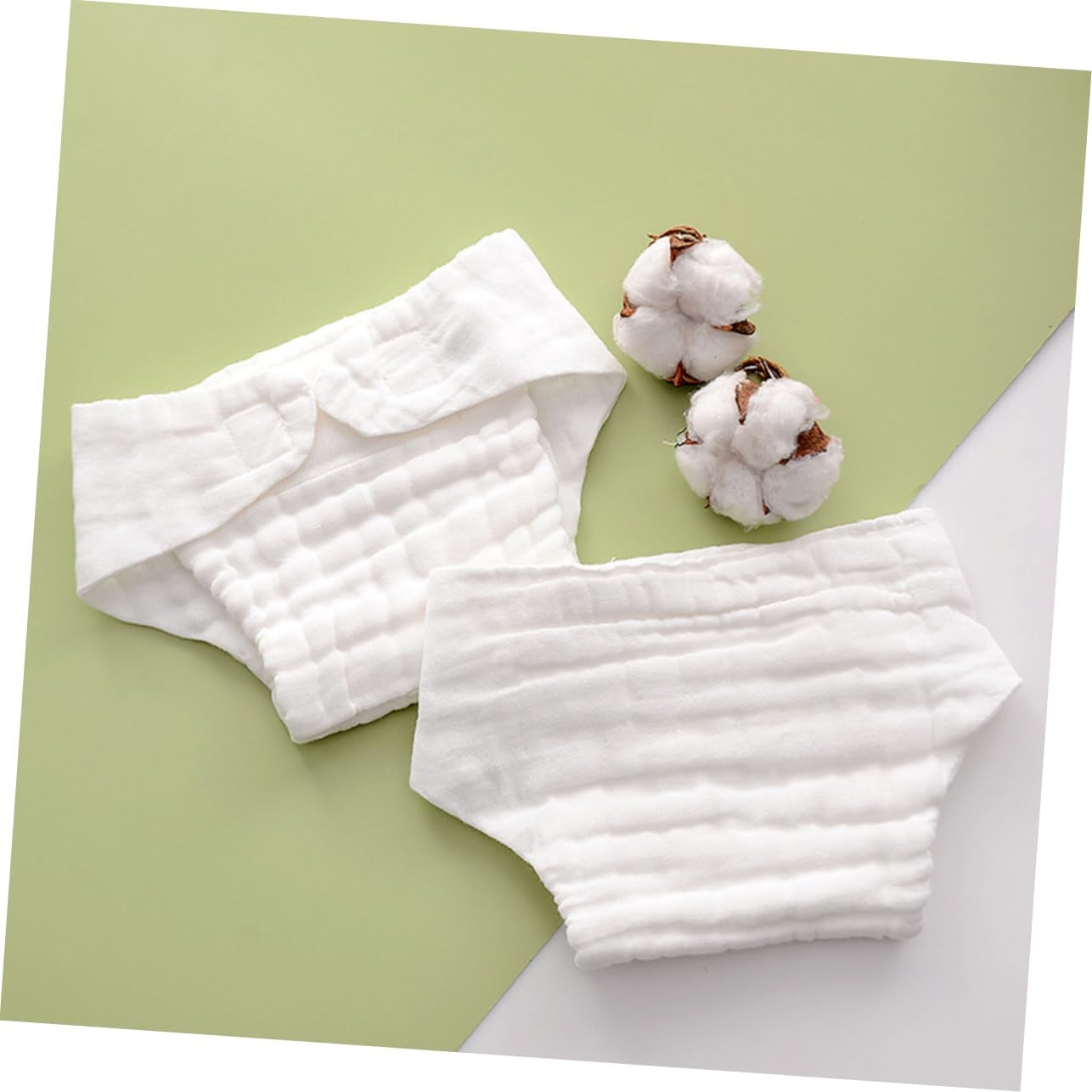 5Pcs Reusable Cotton Baby Nappy Insert Liners White Size M 3-9 Months 5.5-10Kg Breathable Absorbent Diapers Toddler Swim Diaper Liners Suitable for Potty Training and Infant Cloth image number 4