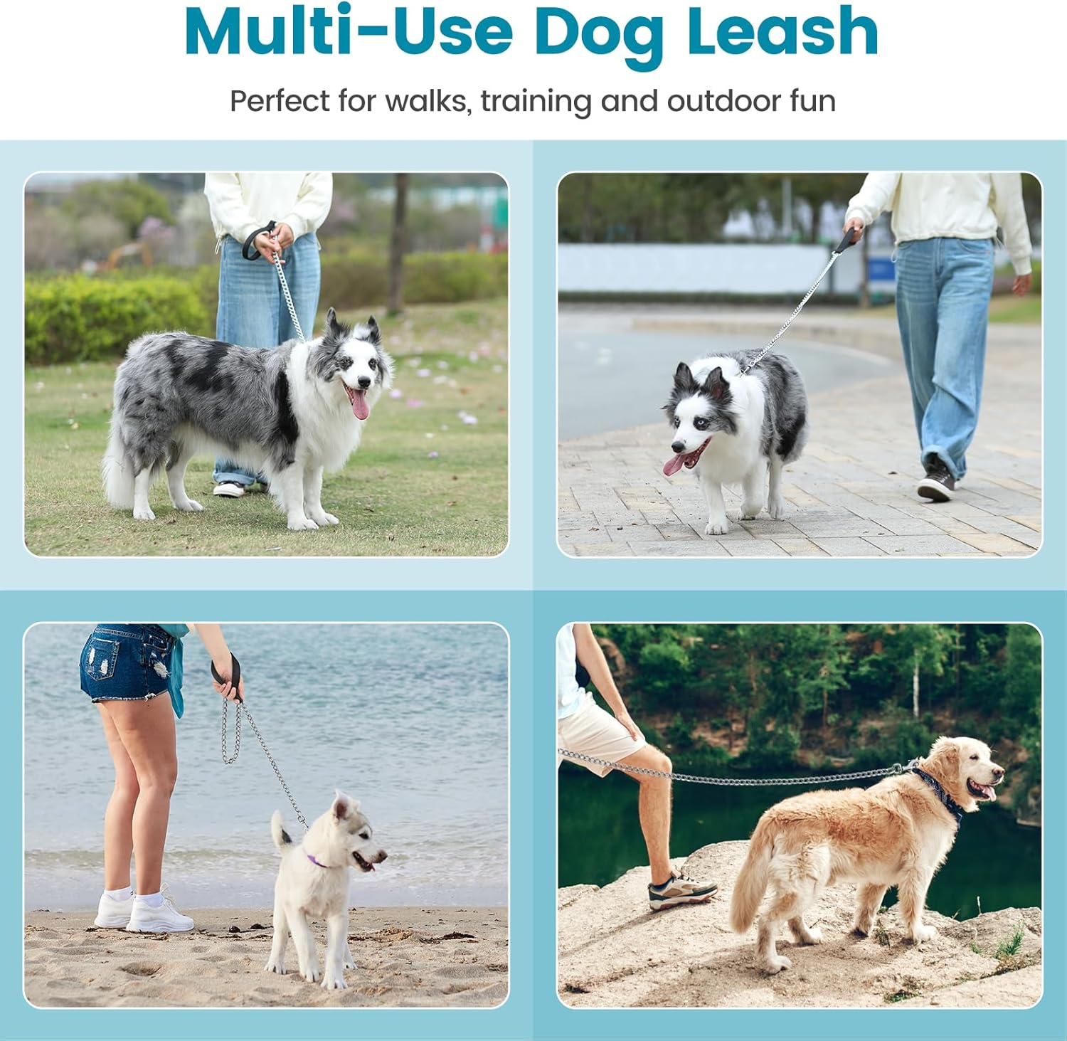 PETTOM Dog Lead Chain, Dog Chain Lead Bite Resistant, Chain Lead for Large and Small Dogs Training (Black, S - under 30 Kg) image number 6