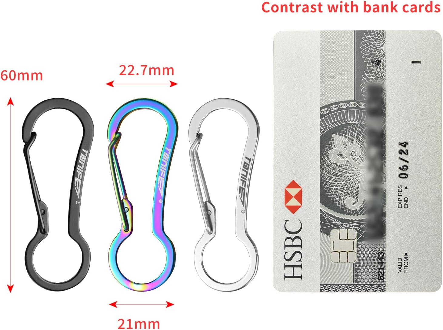 TONIFE Carabiner Clips 2 Pack, Stainless Steel Carabiners Hook for Carabiner Key Rings, Carabiner Small Snap Buckle Spring Backpack Fasteners image number 2