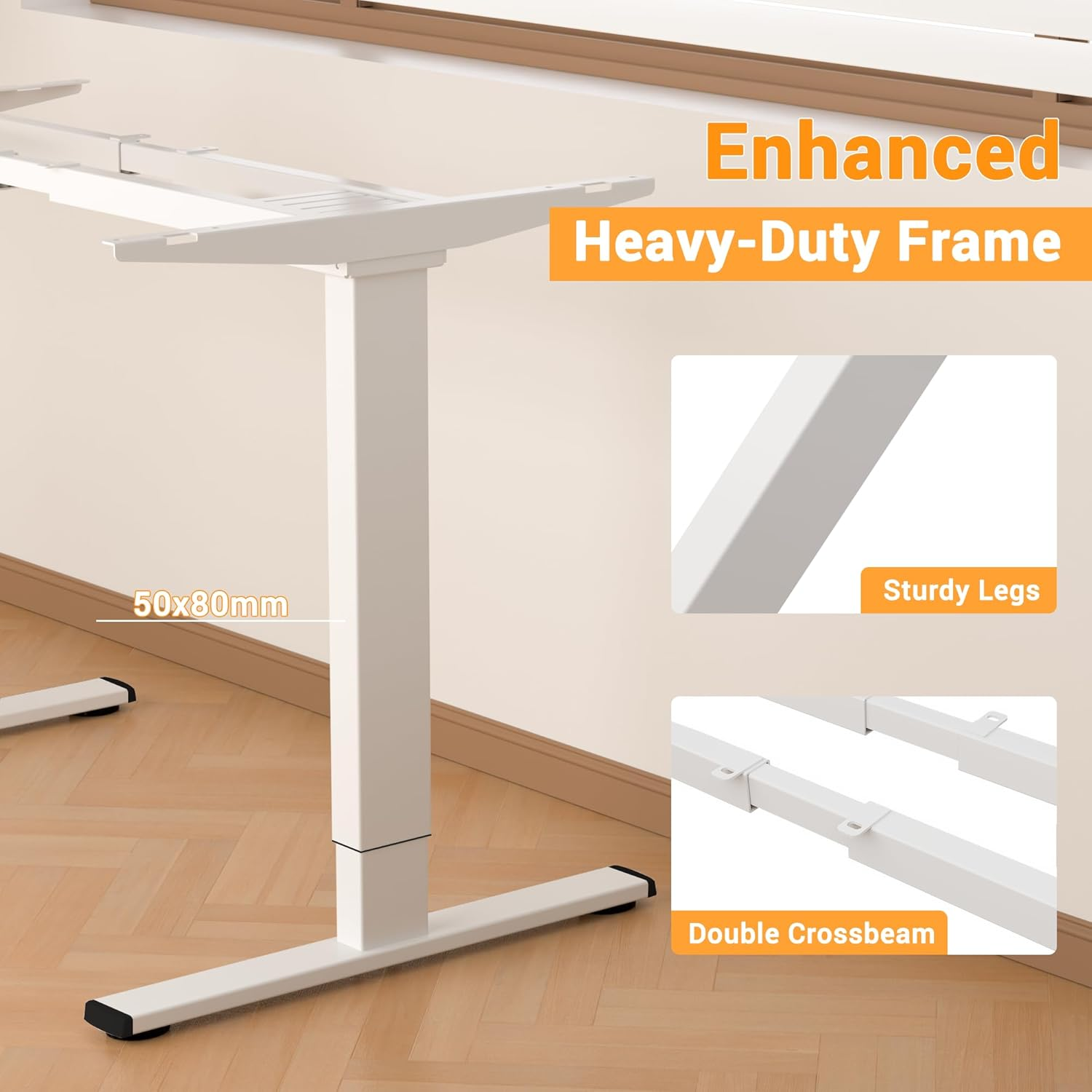 ERGOMAKER Height Adjustable Standing Desk Frame without Desktop, Dual Motor Two-Stage Electric Frame with Automatic Memory Smart Handset (2 Stage|Dual Motor, White) image number 4