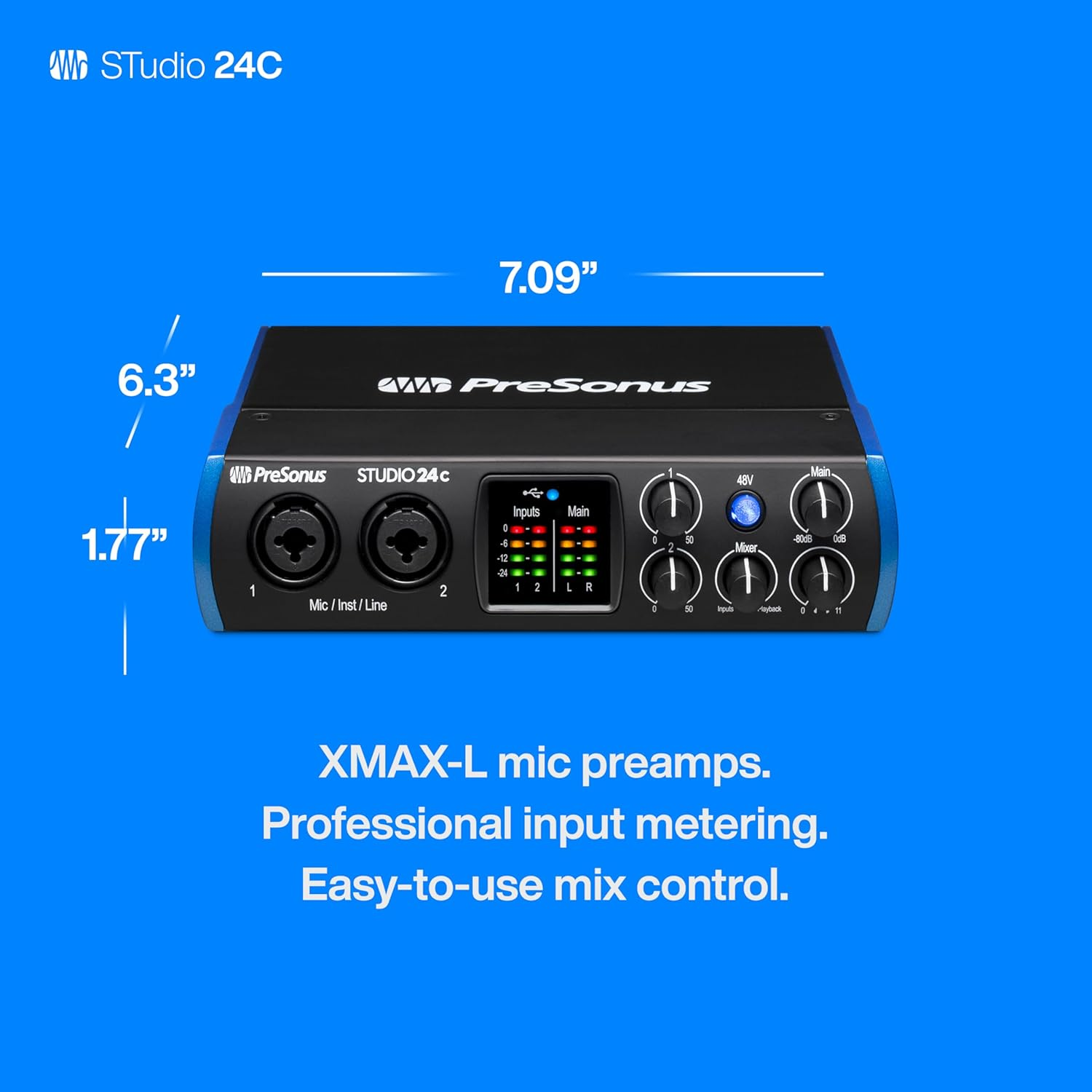 Presonus Studio 24C 2X2, 192 Khz, USB Audio Interface with Studio One Artist and Ableton Live Lite DAW Recording Software image number 2
