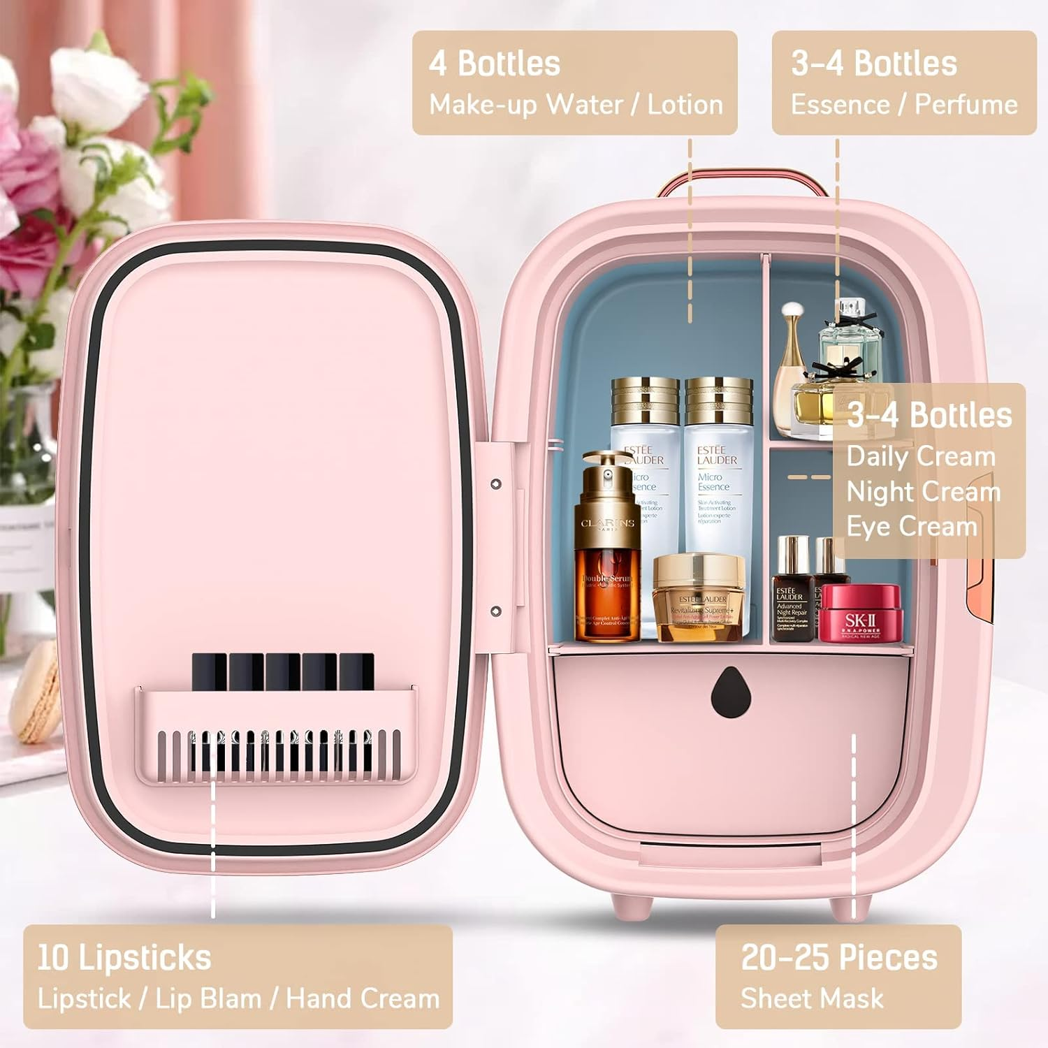 ADVWIN Portable Mini Fridge, 15L AC/DC Portable Beauty Fridge for Skincare, Pink image number 1