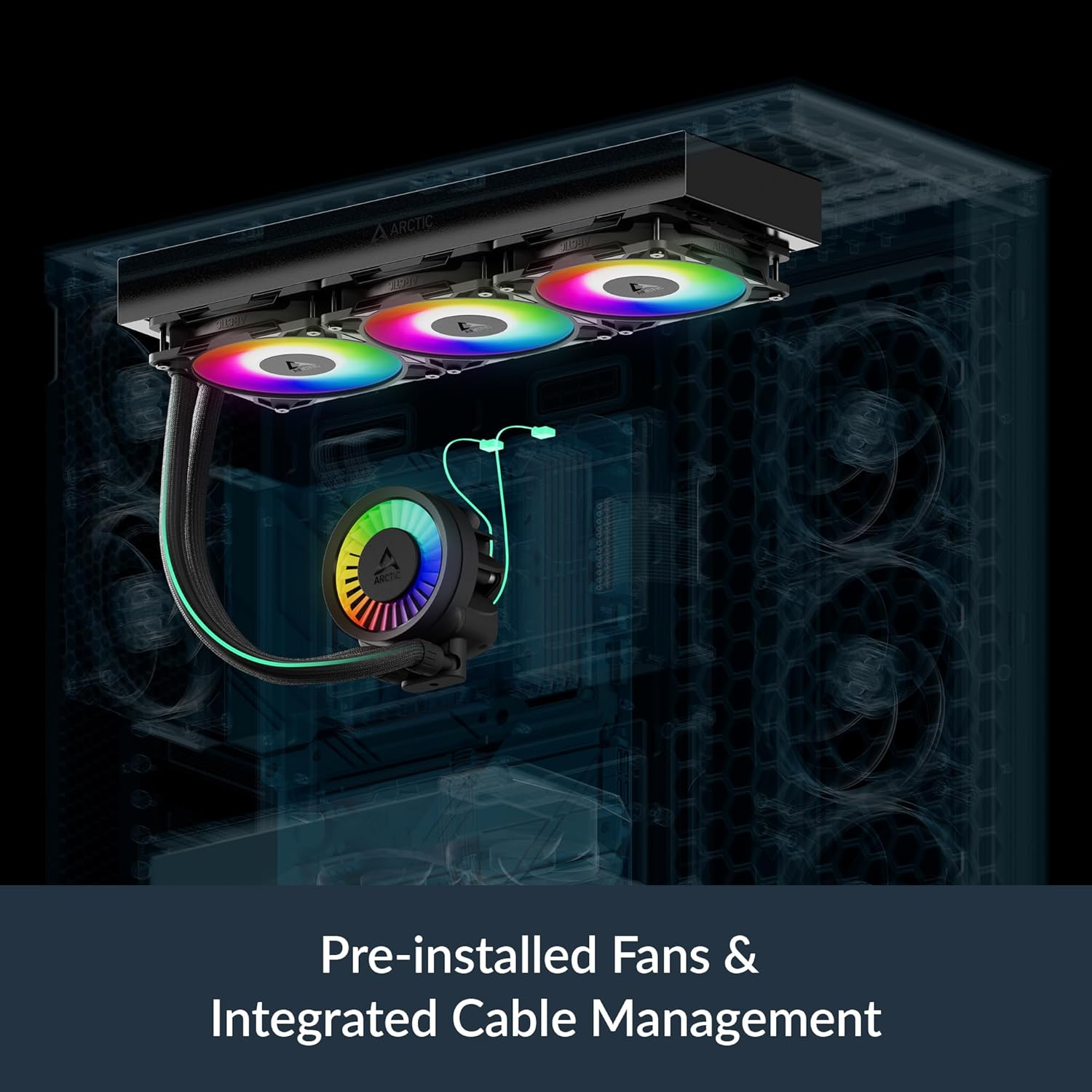 ARCTIC Liquid Freezer III Pro 360 A-RGB - AIO CPU Cooler, 3 X 120 Mm Water Cooling, 38 Mm Radiator, PWM Pump, VRM Fan, AMD AM5/AM4, Intel LGA1851/1700 Contact Frame - Black image number 5