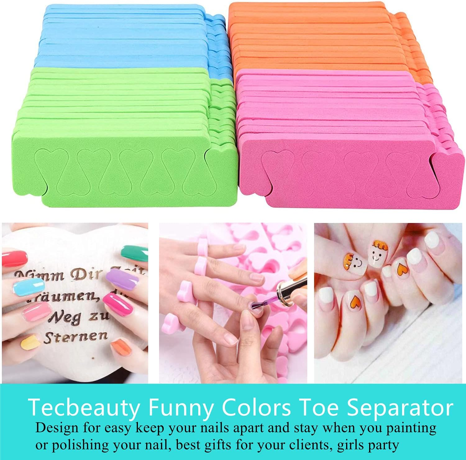 48Pcs Sponge Toe Separators Pedicure Set for Nail Polish- Premium Nail Art Painting and Polishing Tool Kit, 4 Funy Color