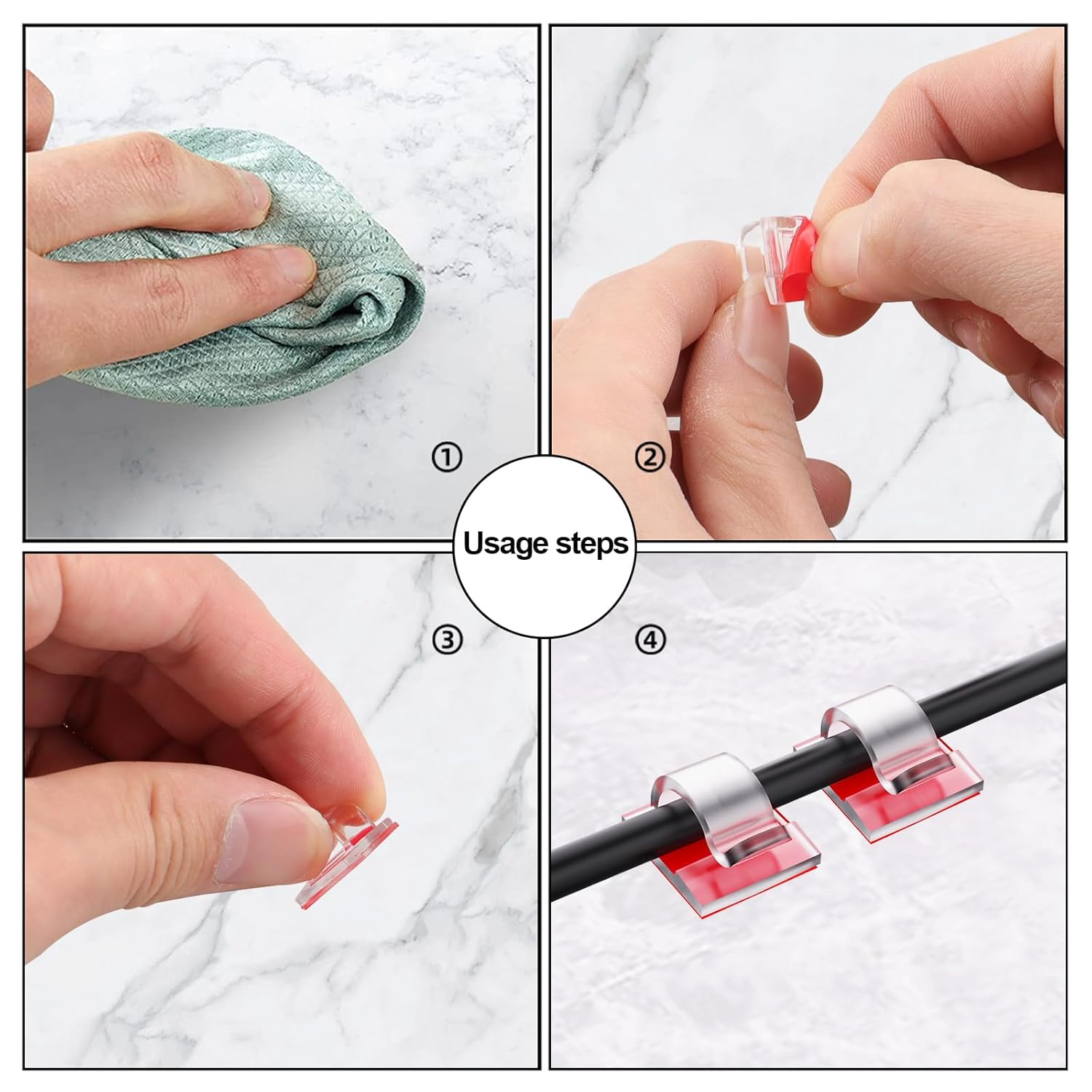 100PCS Self Adhesive Cable Management Clips for Desk, Upgraded Cord Organizer, Wire Holder for Organizing Cables in Outdoor Home and Office (Clear) image number 3